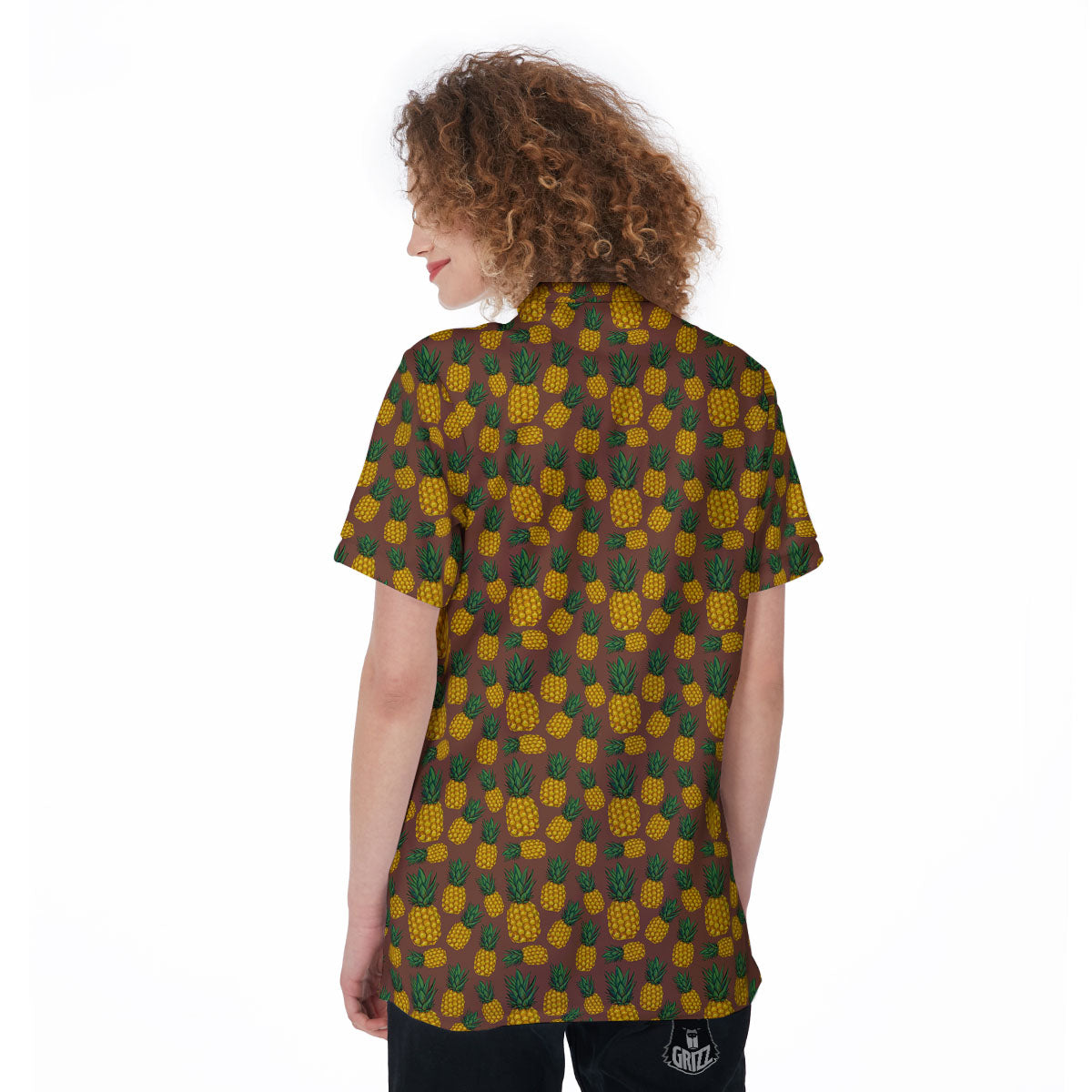 Pineapple Brown Print Pattern Women's Golf Shirts-grizzshop