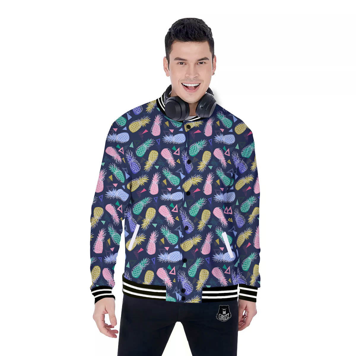 Pineapple Colorful Print Pattern Baseball Jacket-grizzshop