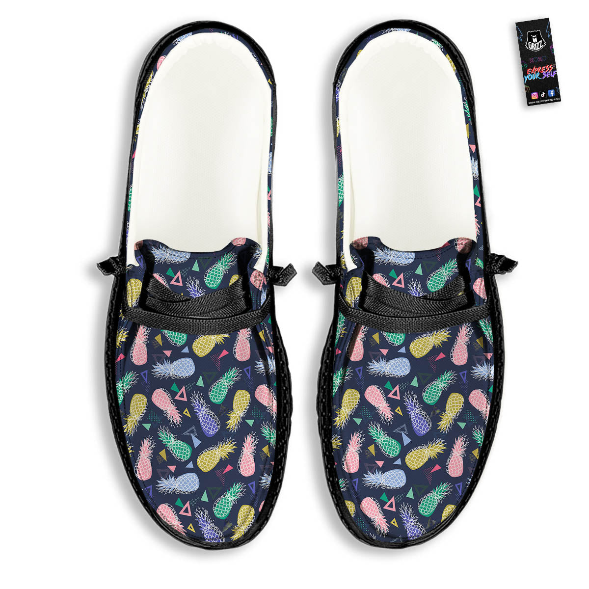 Pineapple Colorful Print Pattern Black Loafers-grizzshop