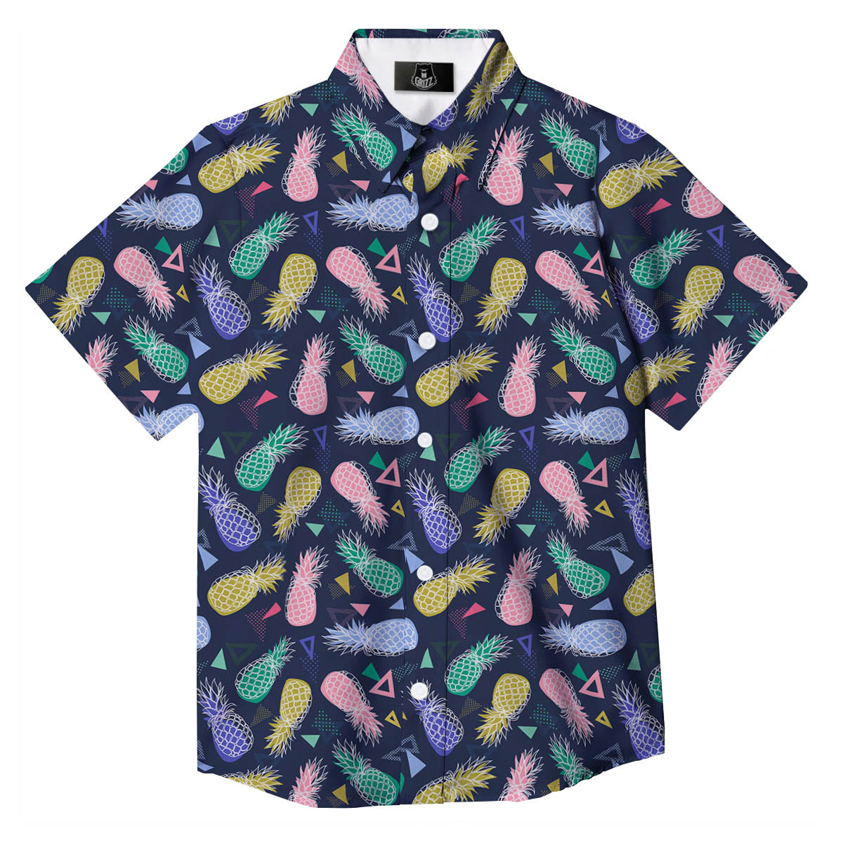 Pineapple Colorful Print Pattern Button Up Shirt-grizzshop
