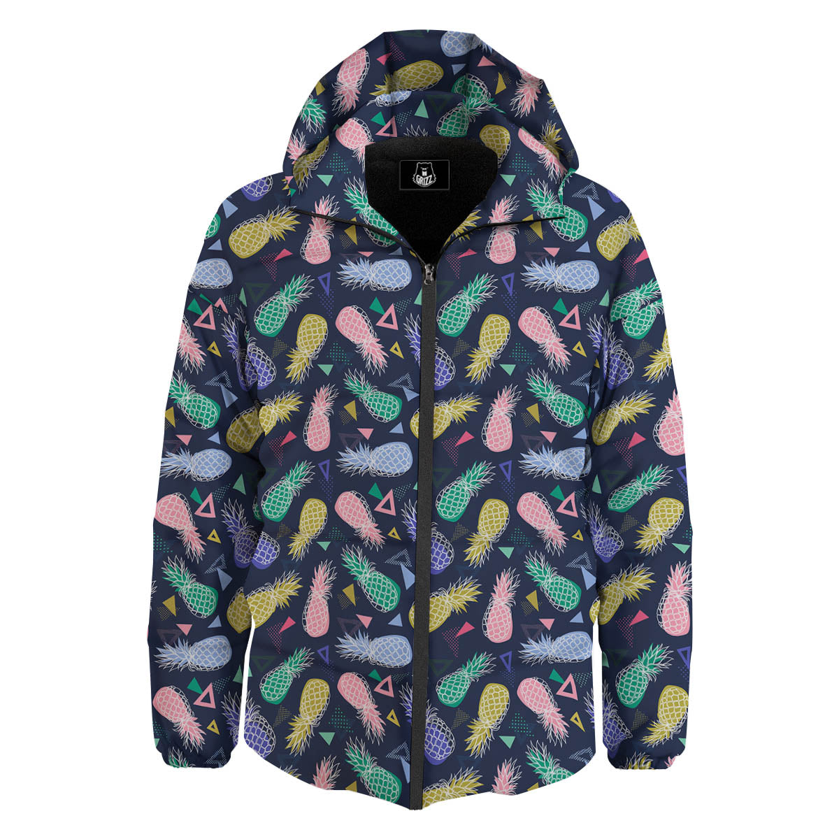 Pineapple Colorful Print Pattern Down Jacket-grizzshop