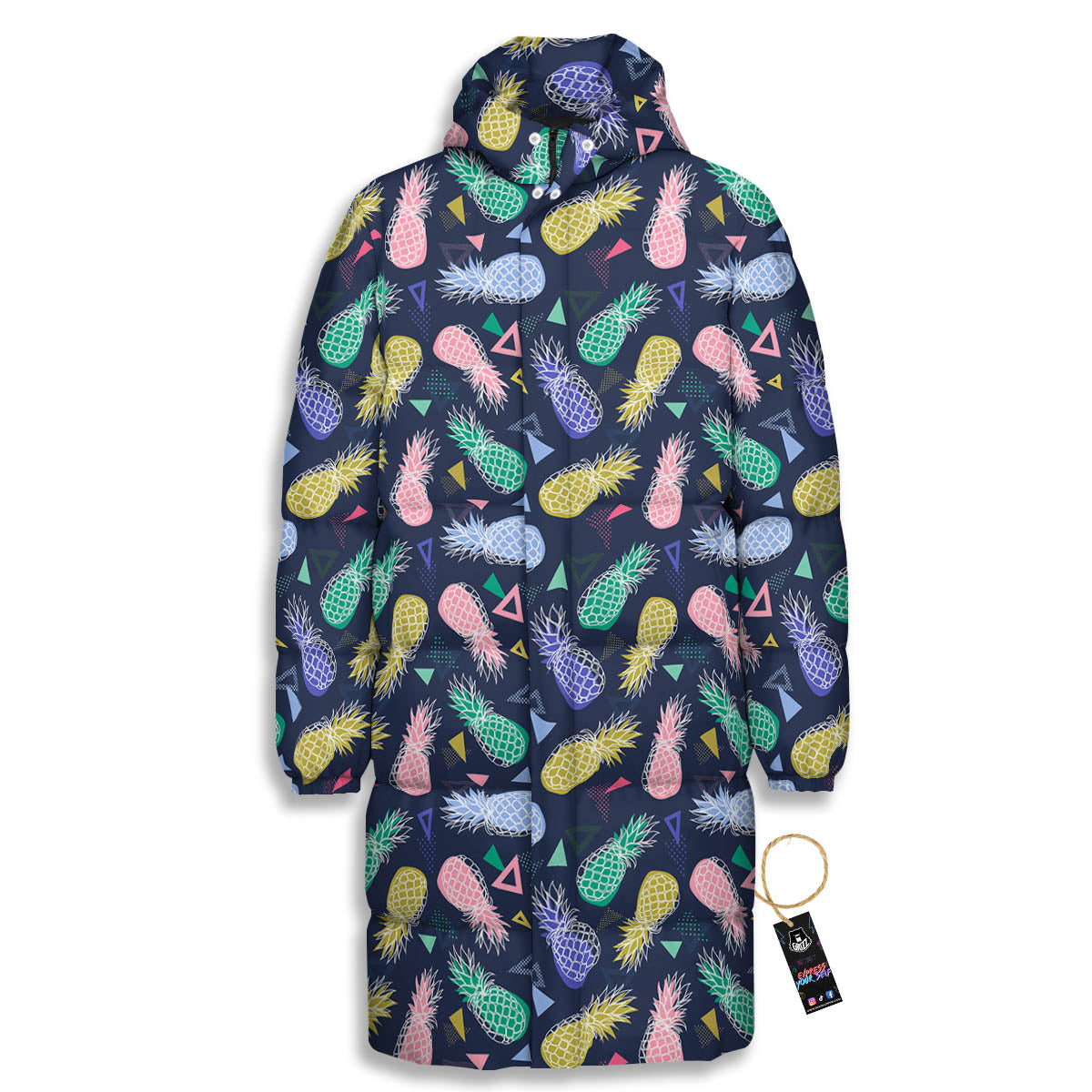 Pineapple Colorful Print Pattern Long Down Jacket-grizzshop