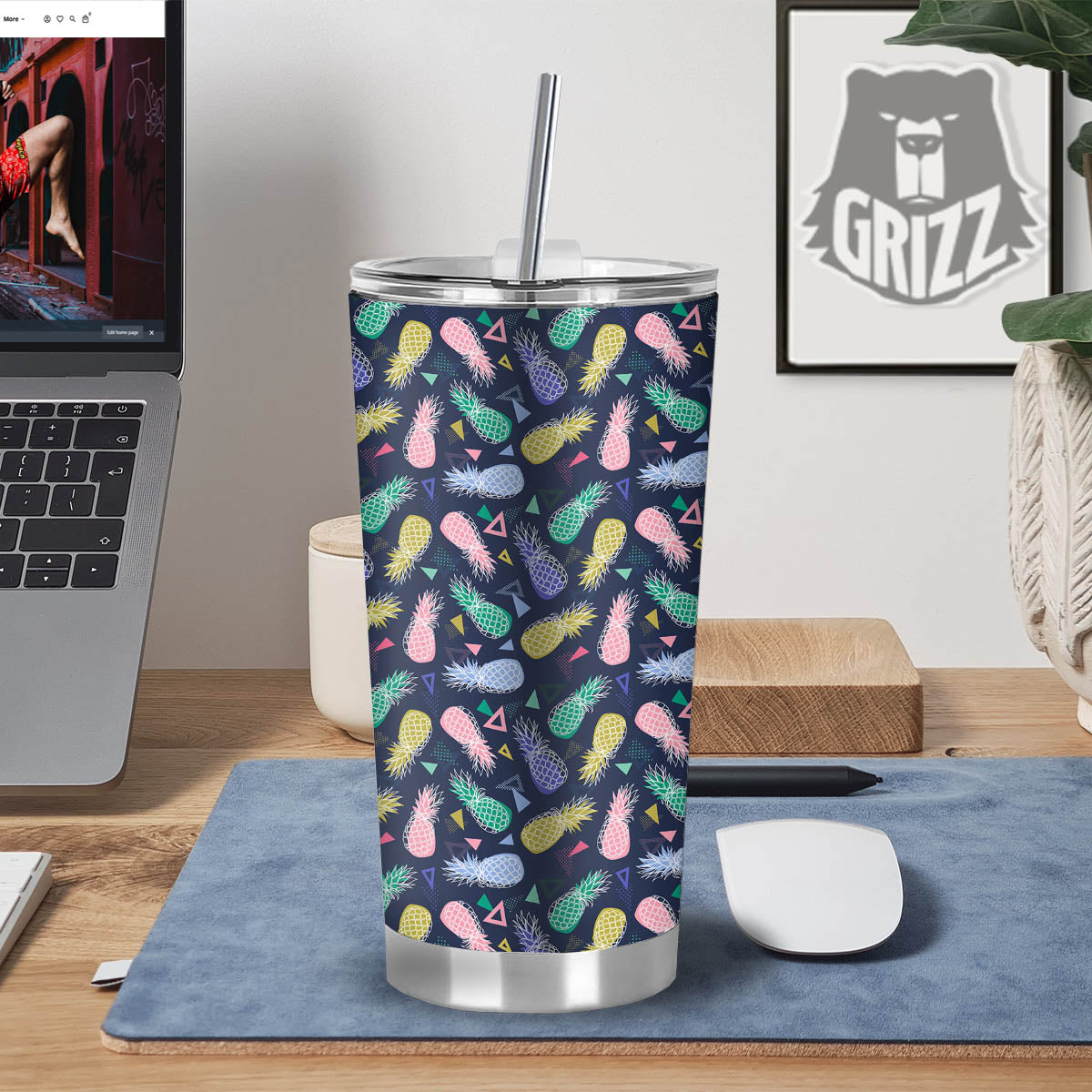 Pineapple Colorful Print Pattern Tumbler-grizzshop