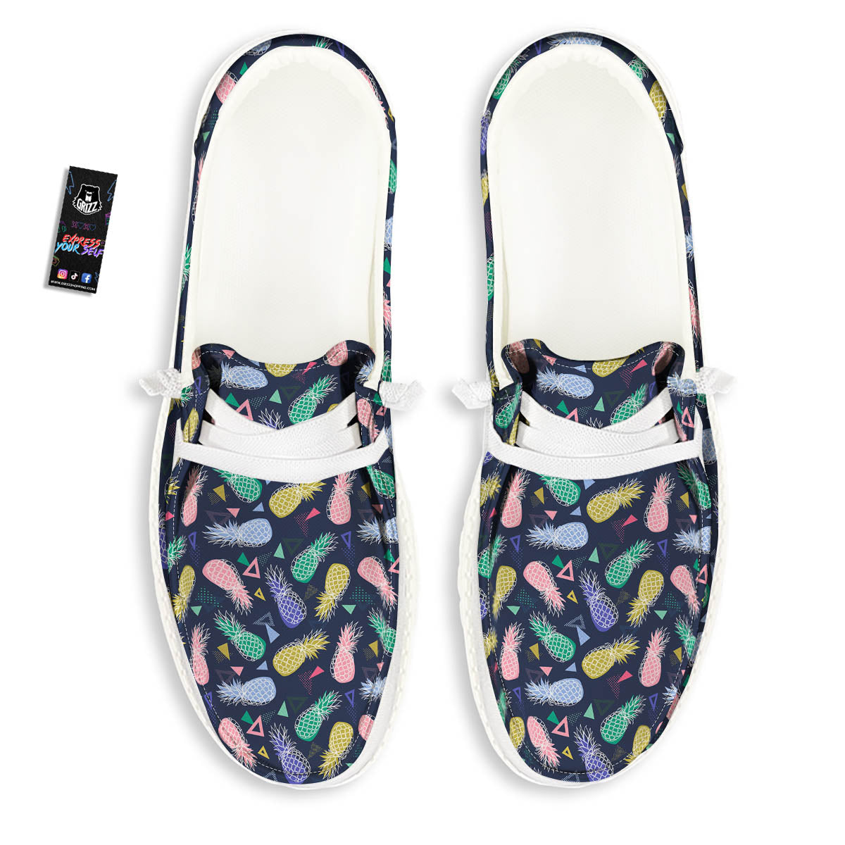 Pineapple Colorful Print Pattern White Loafers-grizzshop