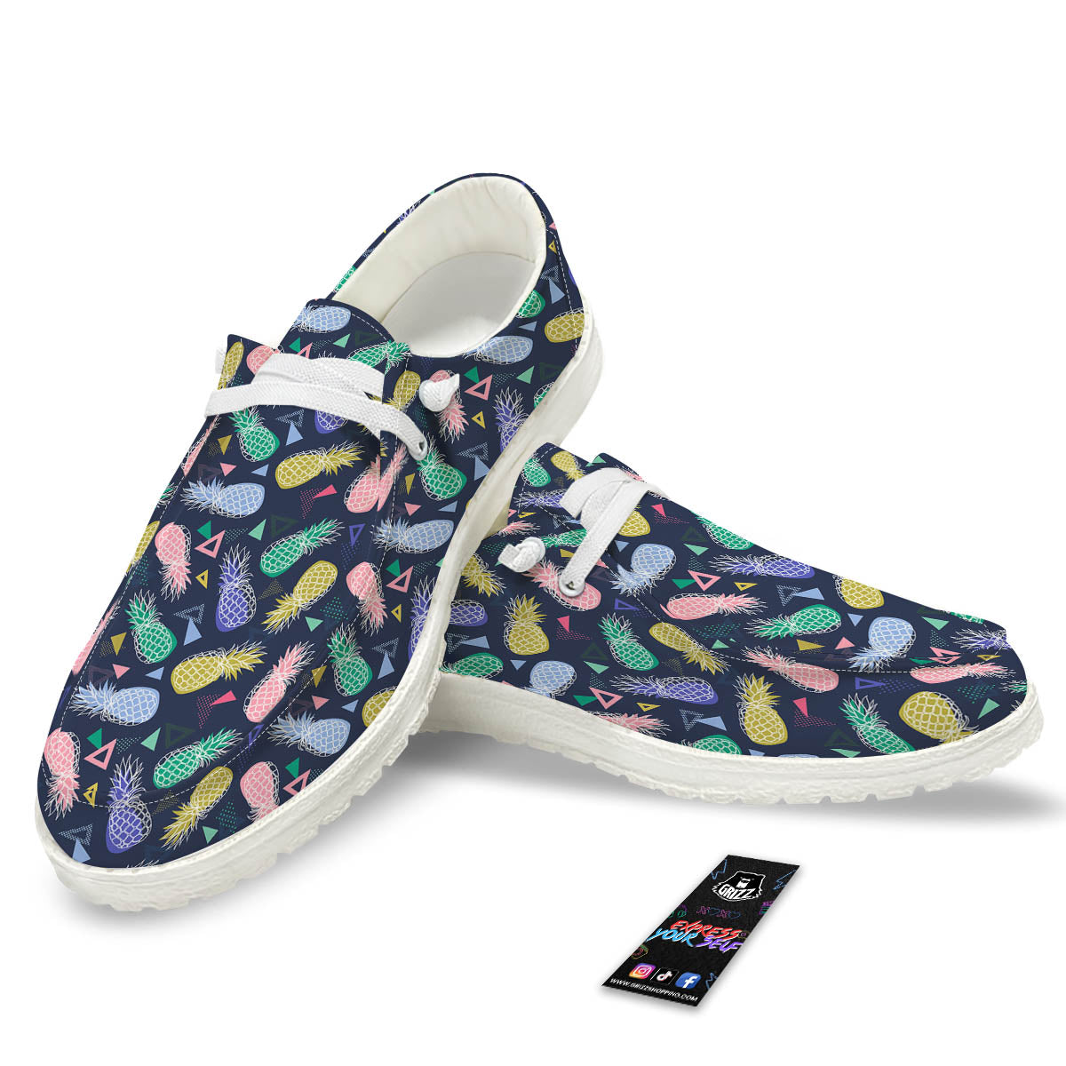 Pineapple Colorful Print Pattern White Loafers-grizzshop