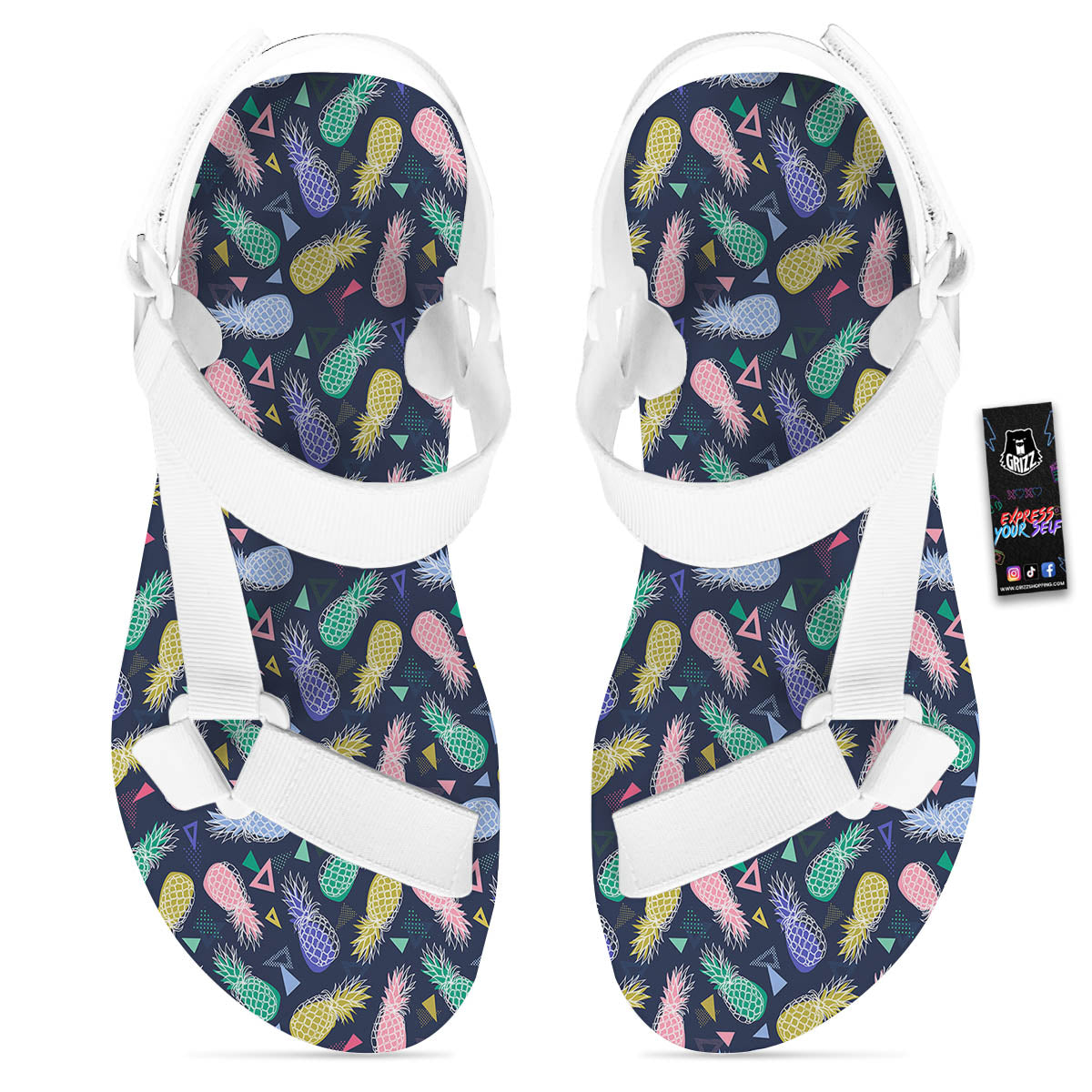 Pineapple Colorful Print Pattern White Open Toe Sandals-grizzshop