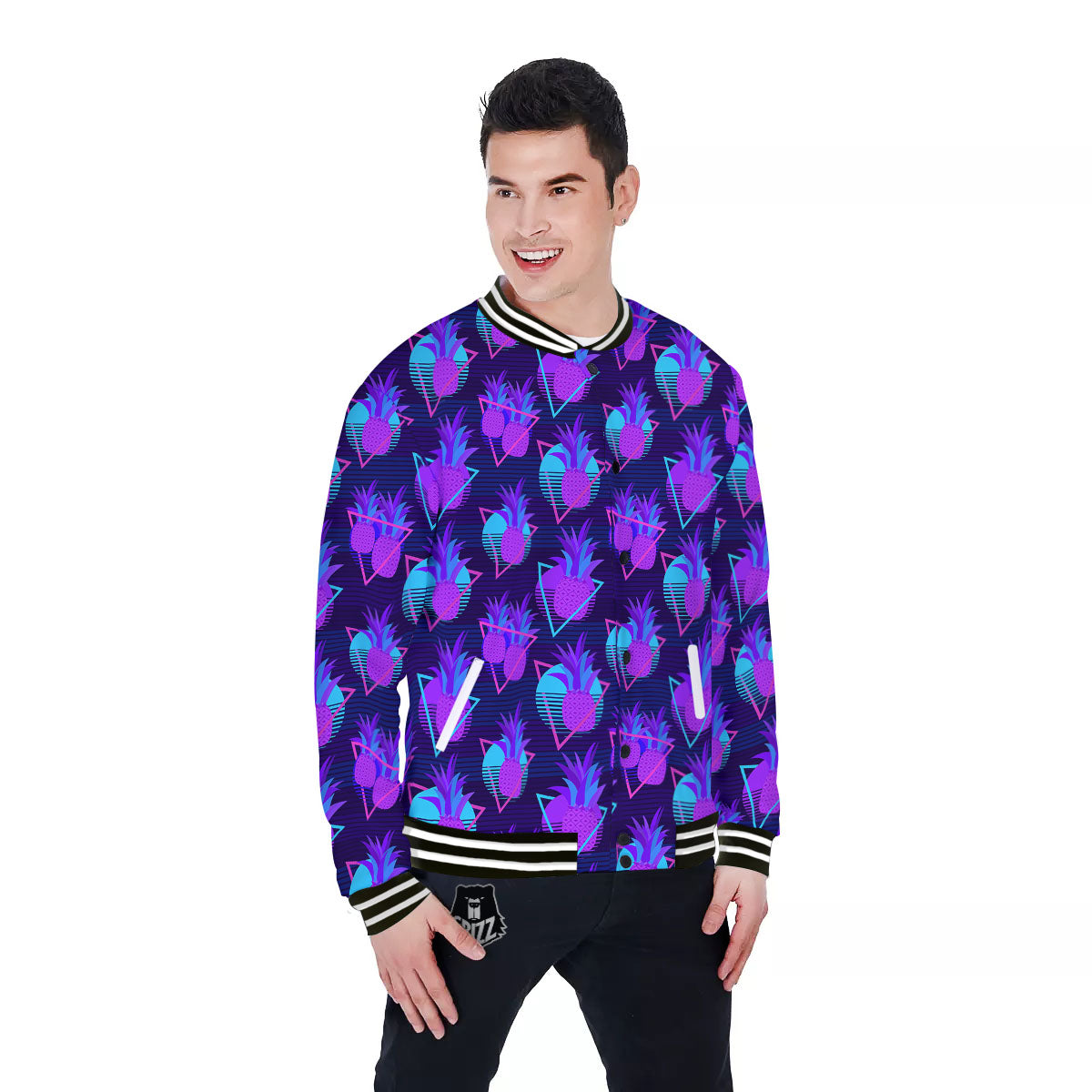 Pineapple EDM Purple Print Pattern Baseball Jacket-grizzshop