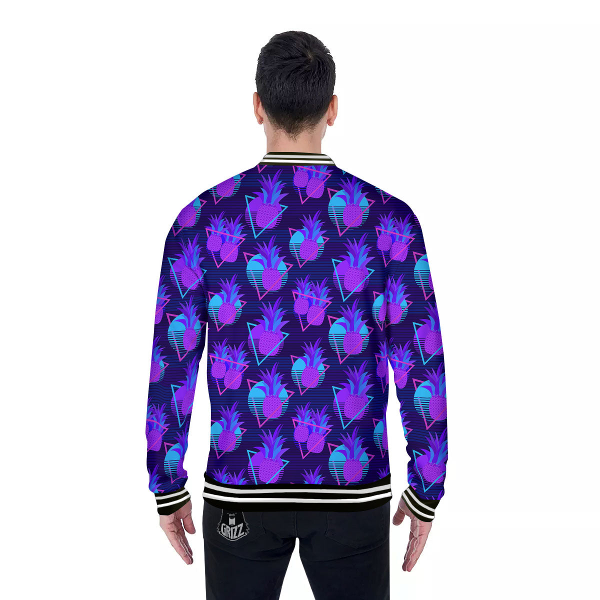 Pineapple EDM Purple Print Pattern Baseball Jacket-grizzshop