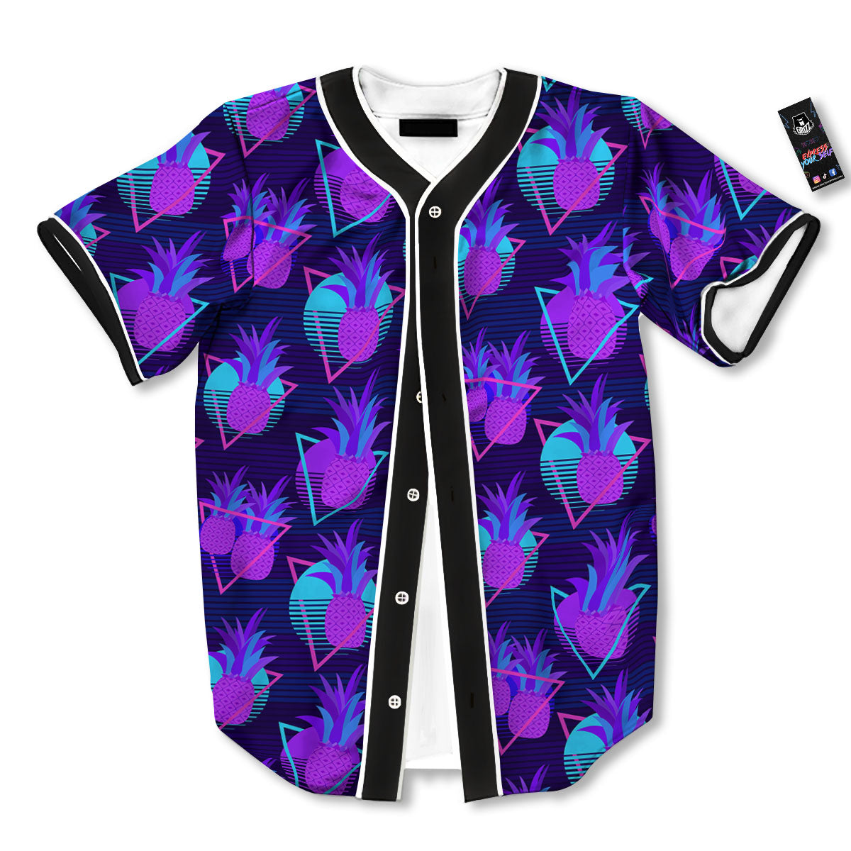 Pineapple EDM Purple Print Pattern Baseball Jersey-grizzshop