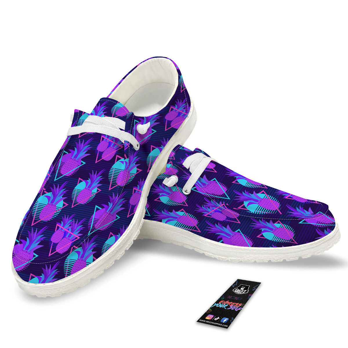 Pineapple EDM Purple Print Pattern Black Loafers-grizzshop