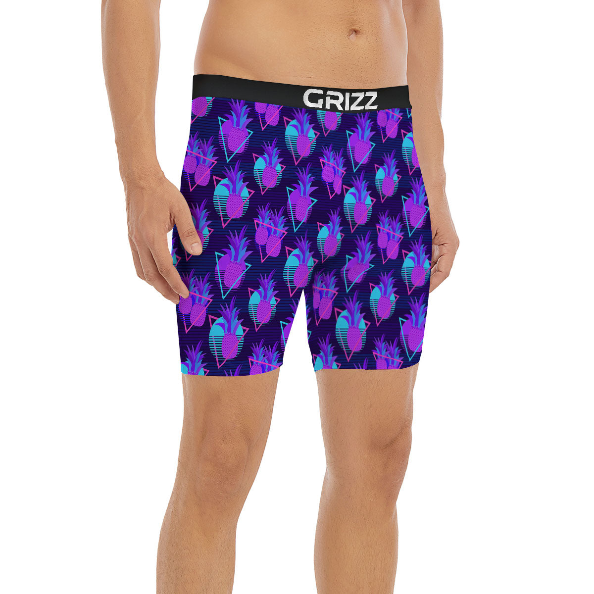 Pineapple EDM Purple Print Pattern Boxer Briefs-grizzshop