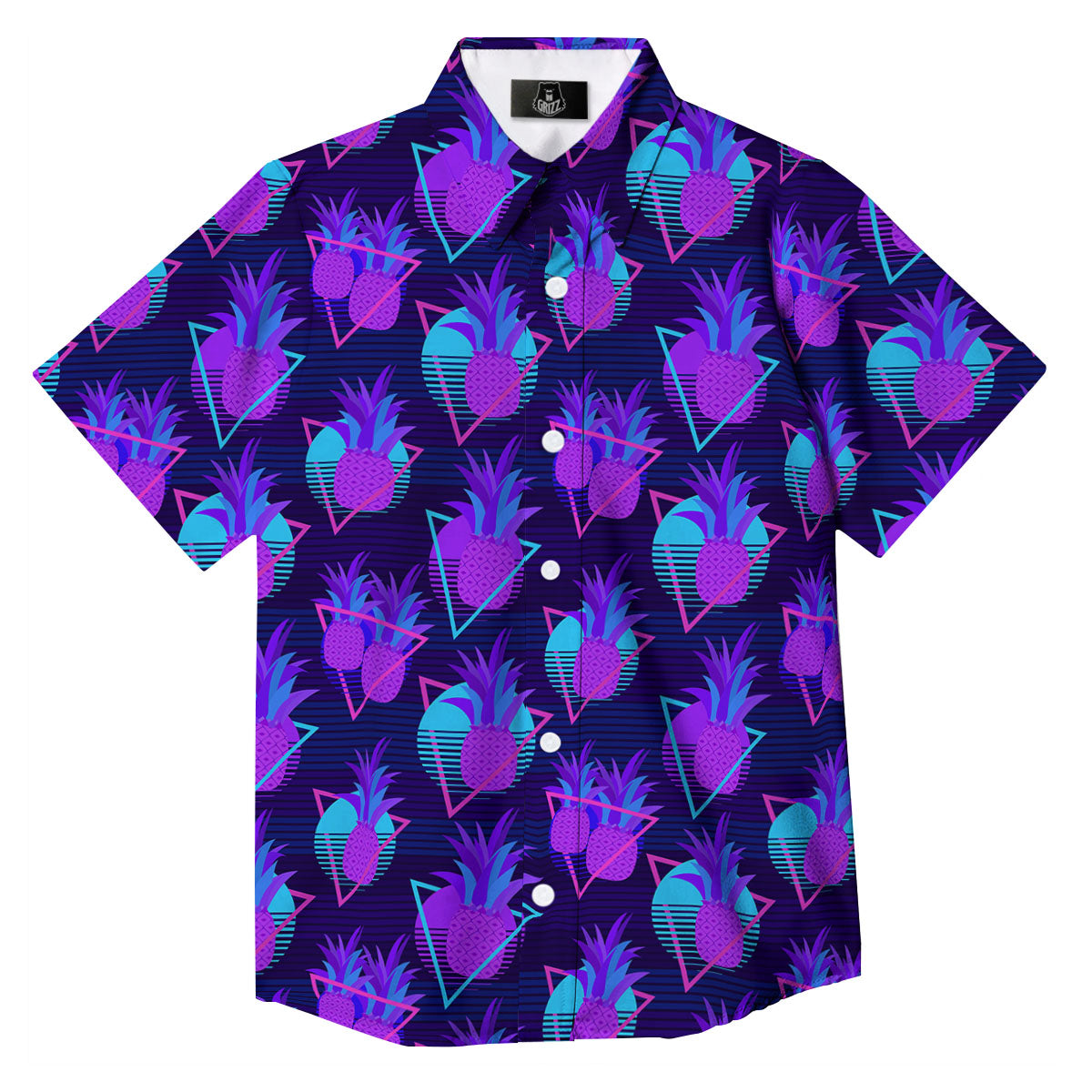 Pineapple EDM Purple Print Pattern Button Up Shirt-grizzshop