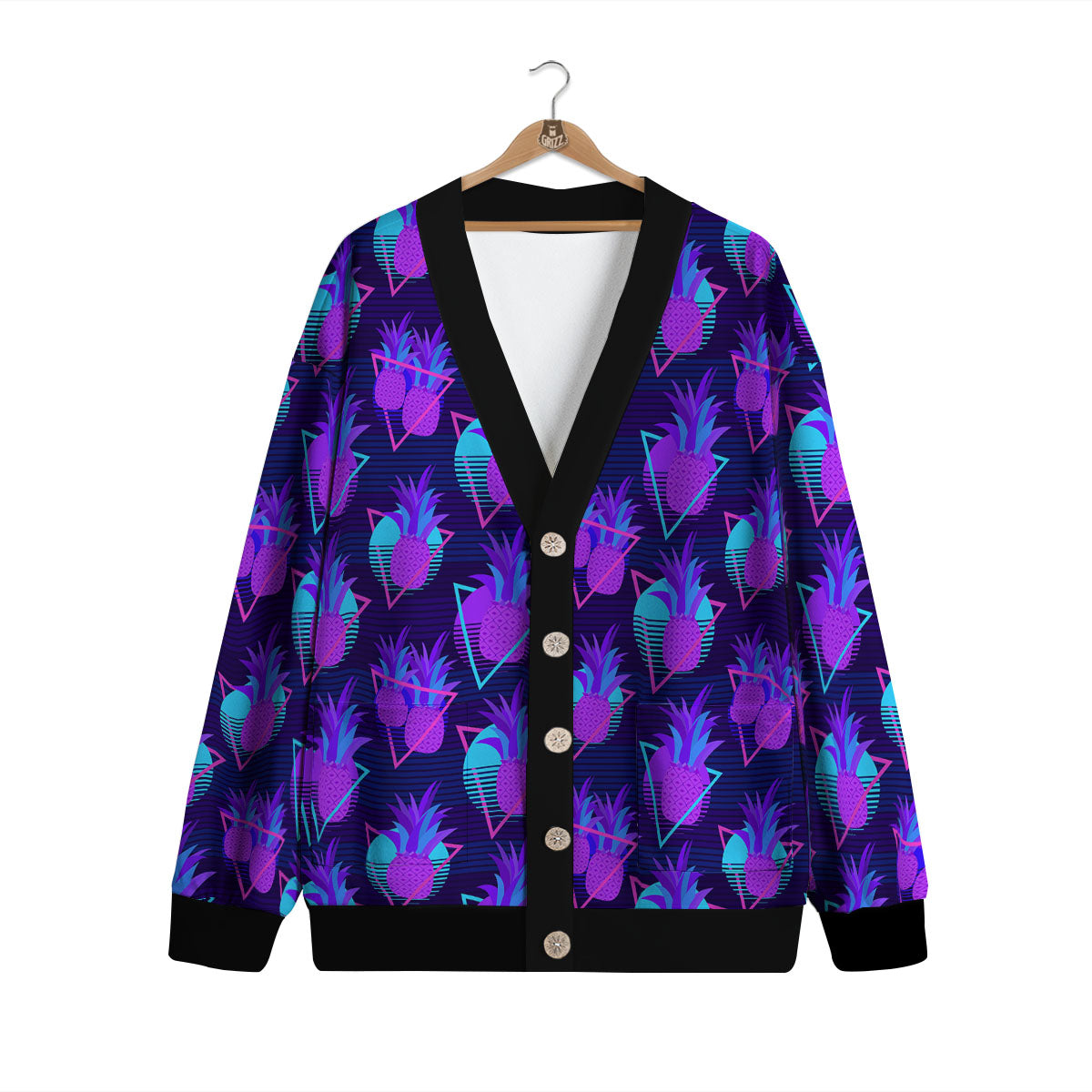 Pineapple EDM Purple Print Pattern Cardigan-grizzshop