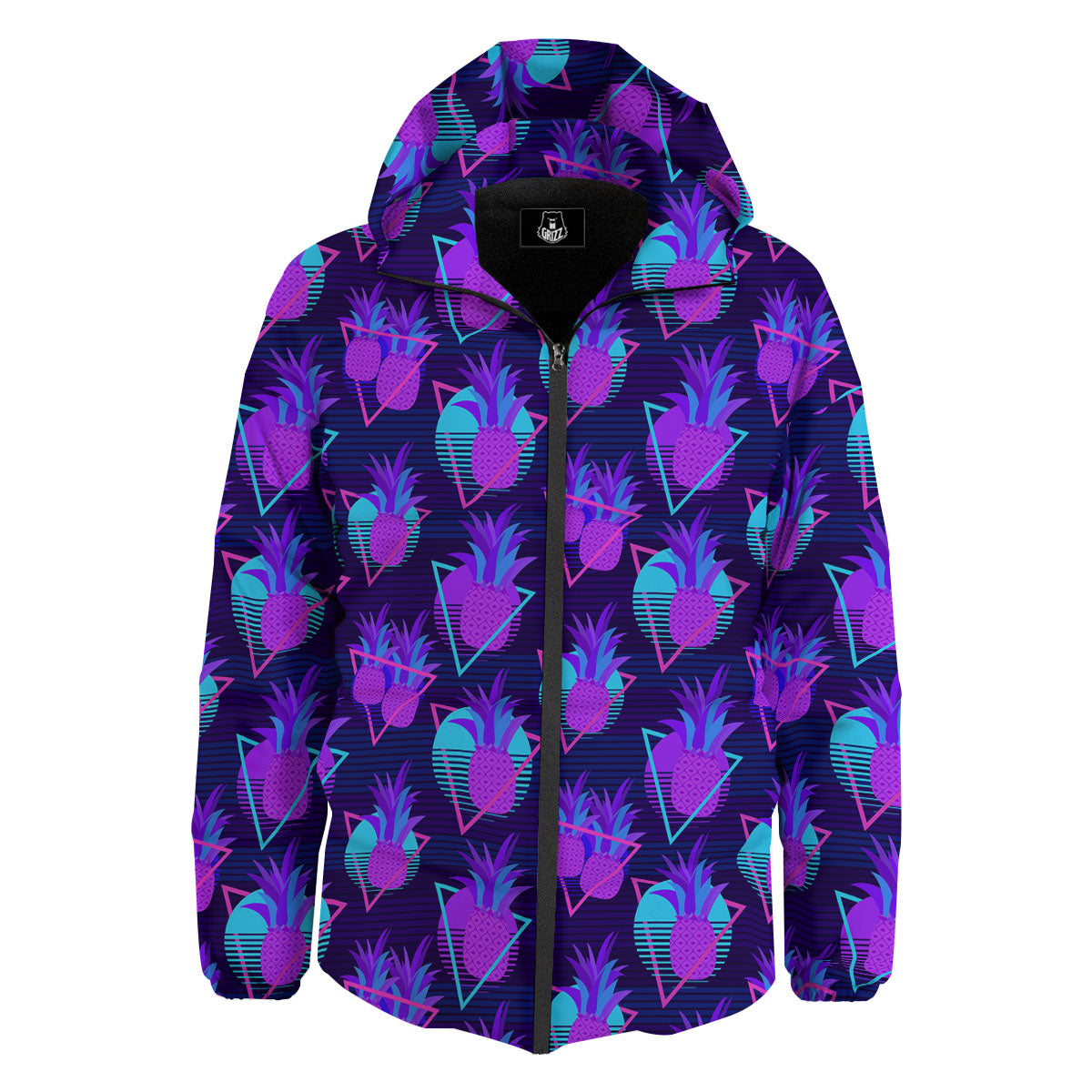 Pineapple EDM Purple Print Pattern Down Jacket-grizzshop