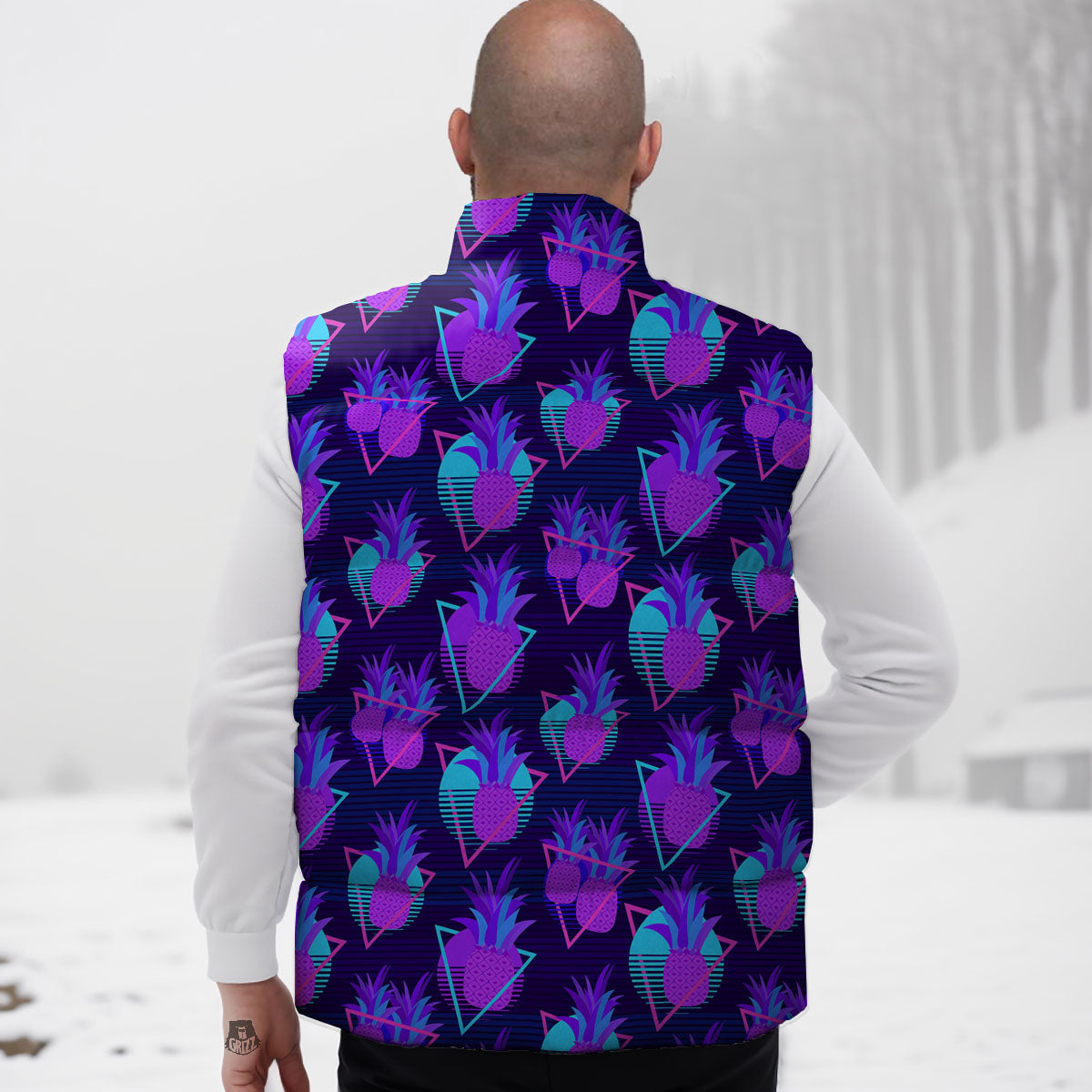 Pineapple EDM Purple Print Pattern Down Vest