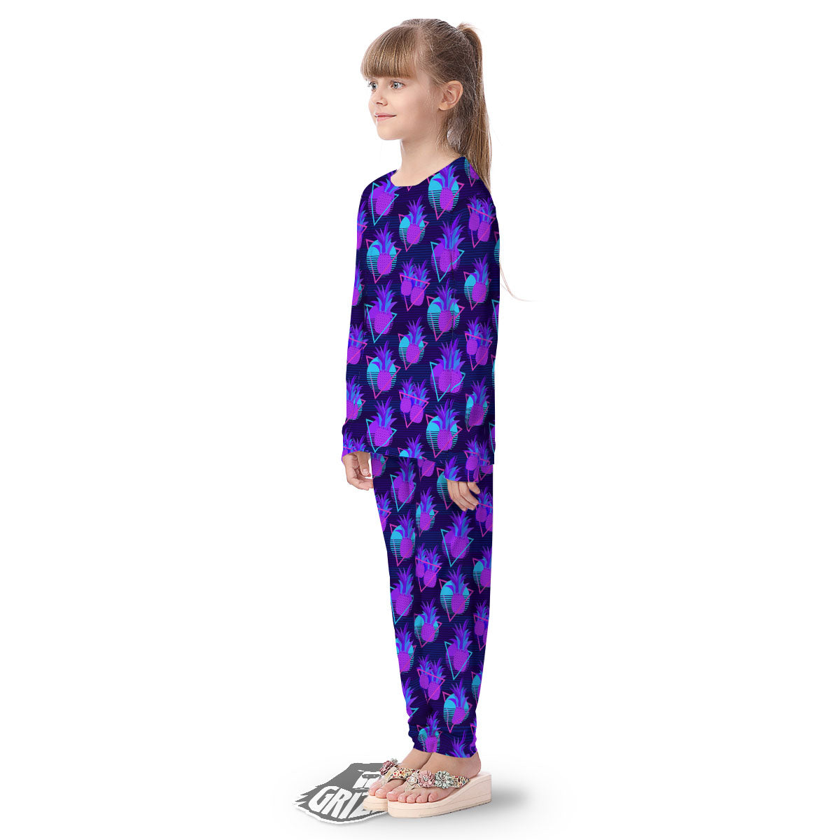 Pineapple EDM Purple Print Pattern Kid's Pajamas-grizzshop
