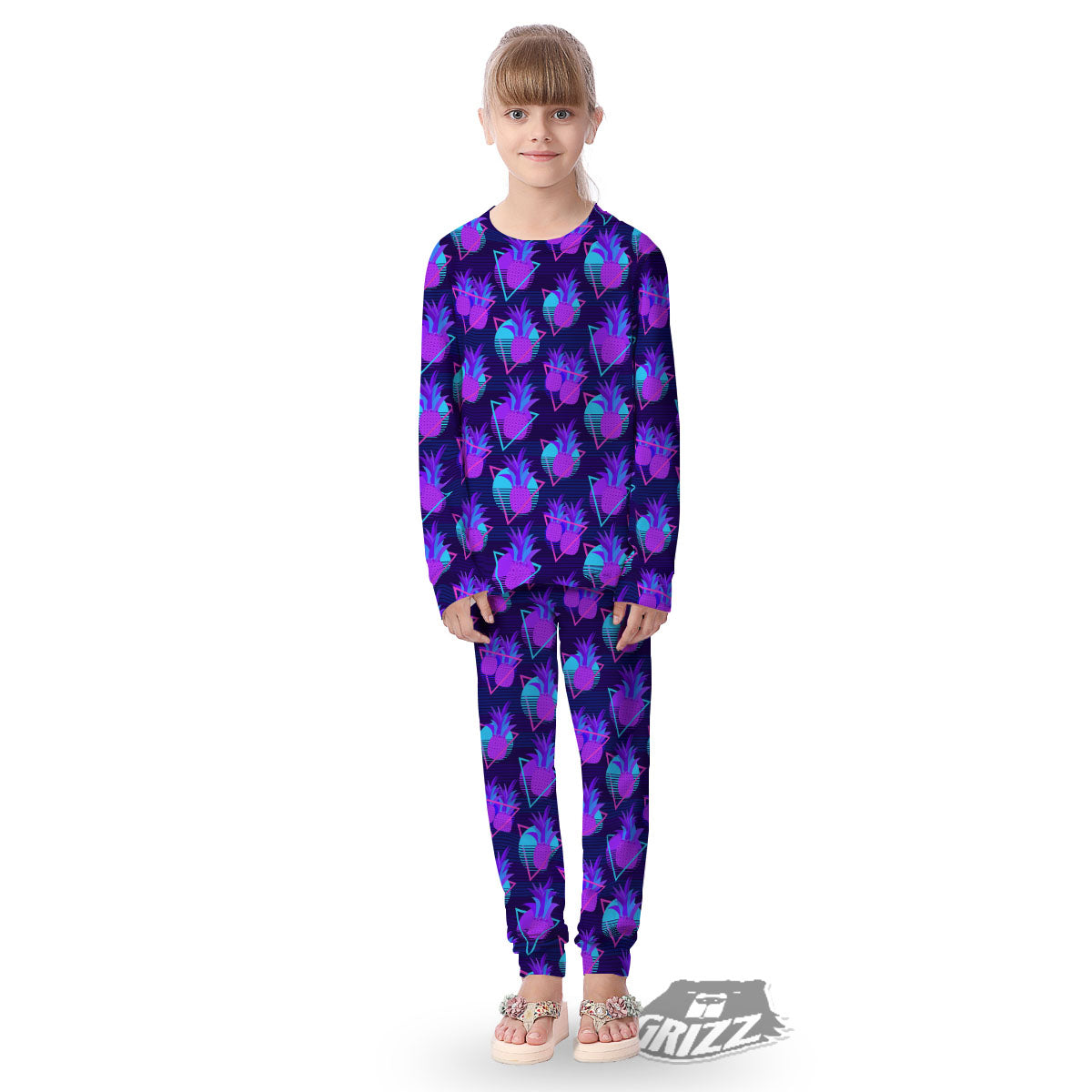 Pineapple EDM Purple Print Pattern Kid's Pajamas-grizzshop
