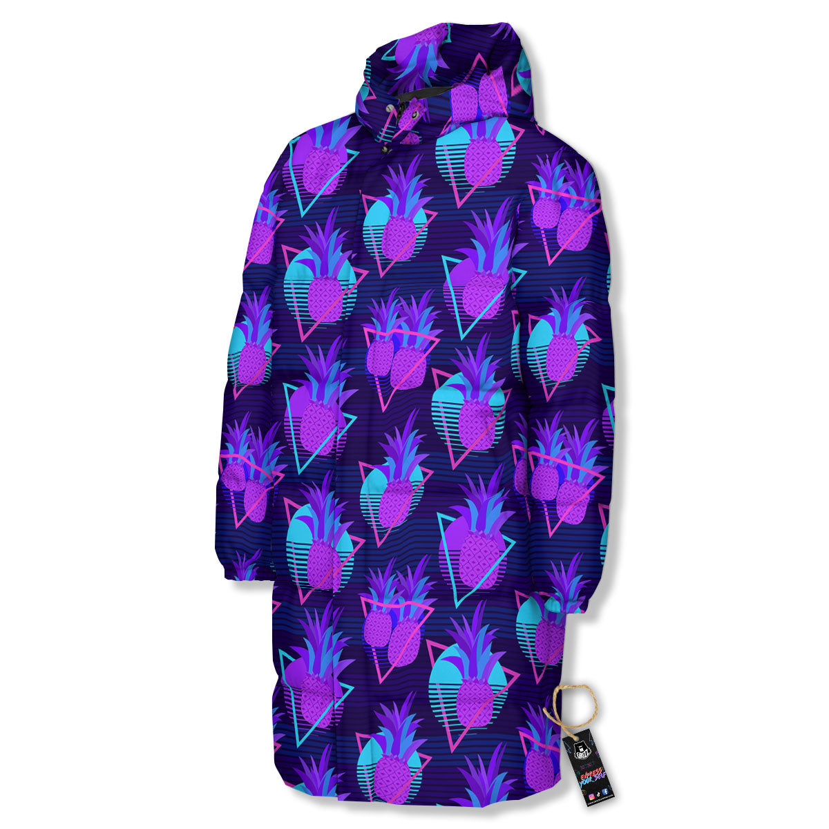 Pineapple EDM Purple Print Pattern Long Down Jacket-grizzshop