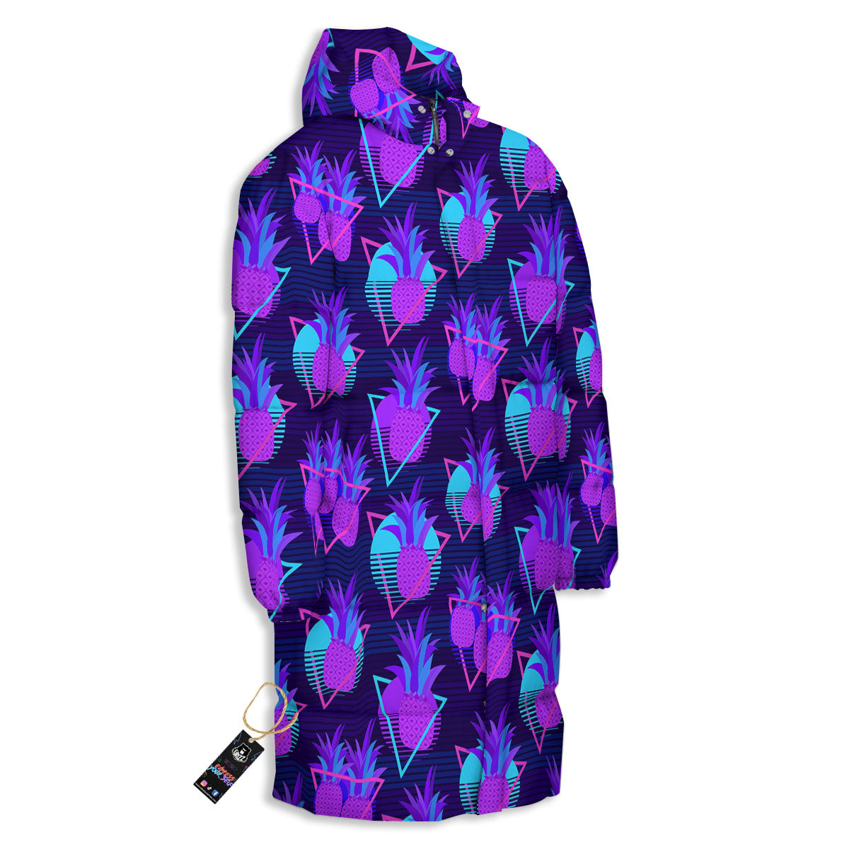 Pineapple EDM Purple Print Pattern Long Down Jacket-grizzshop