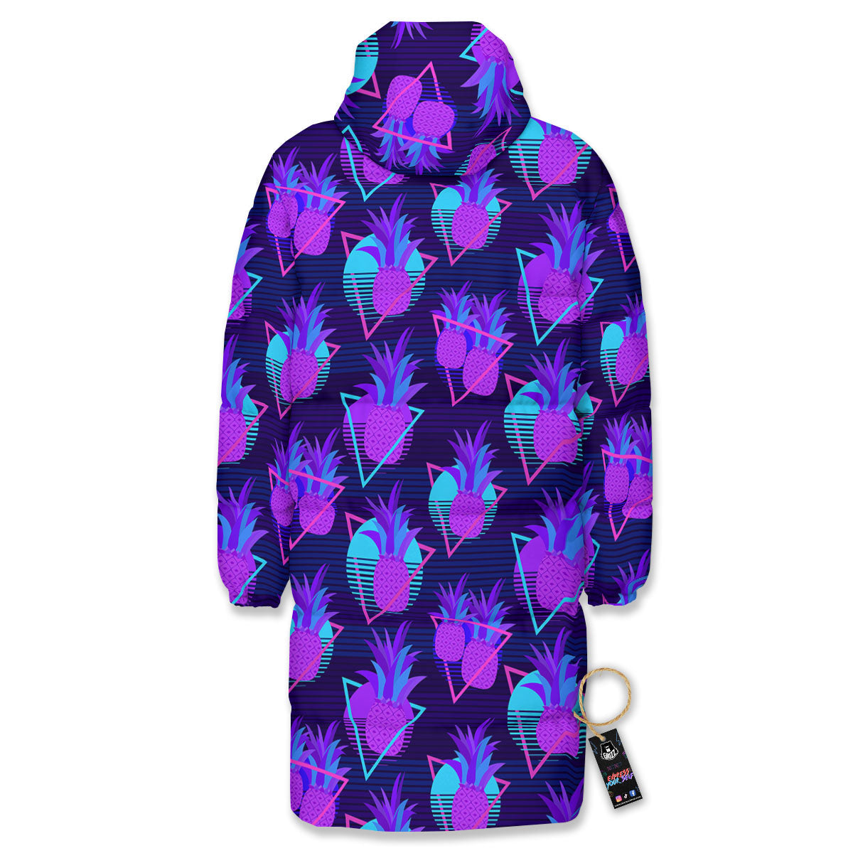 Pineapple EDM Purple Print Pattern Long Down Jacket-grizzshop