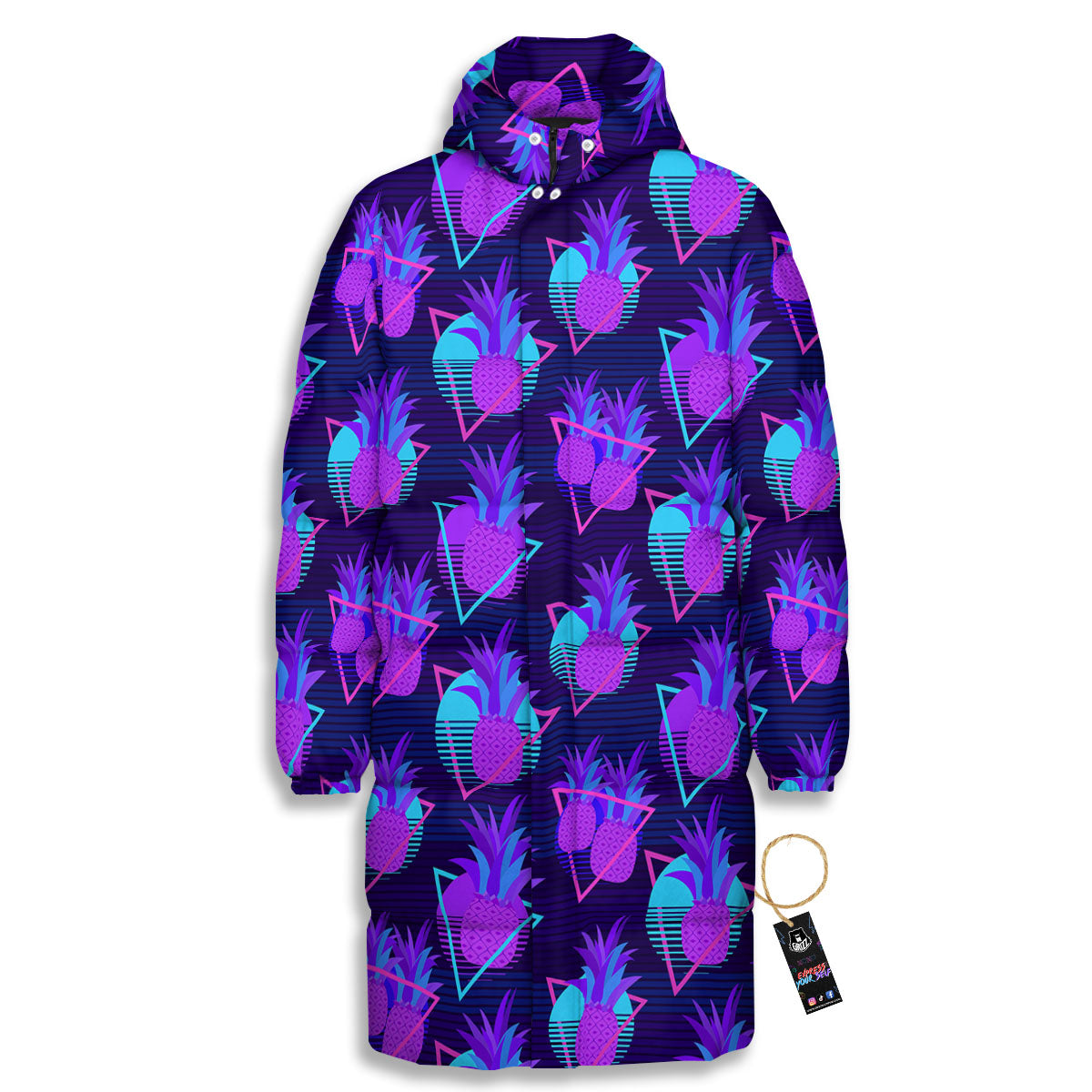 Pineapple EDM Purple Print Pattern Long Down Jacket-grizzshop