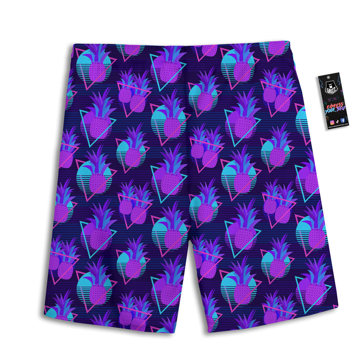 Pineapple EDM Purple Print Pattern Men's Athletic Shorts