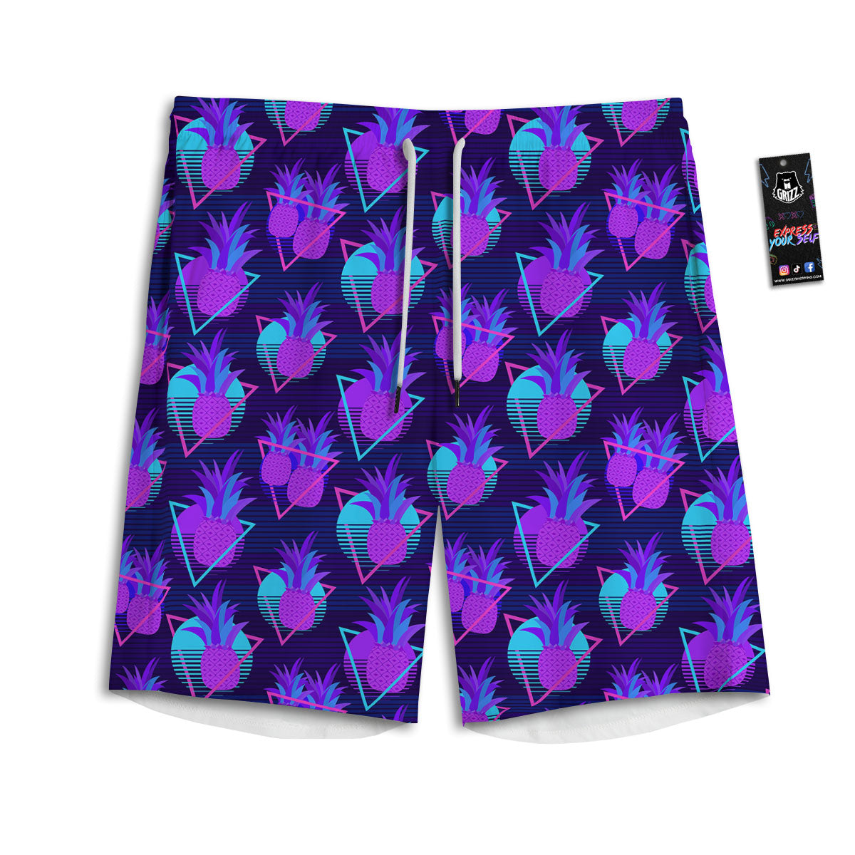 Pineapple EDM Purple Print Pattern Men's Athletic Shorts