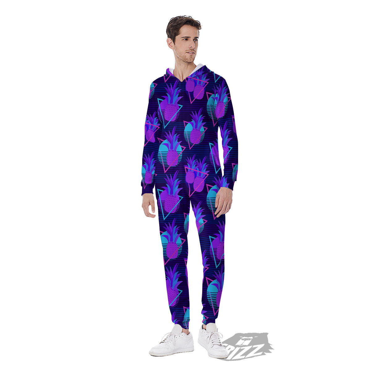 Pineapple EDM Purple Print Pattern Men's Jumpsuit-grizzshop