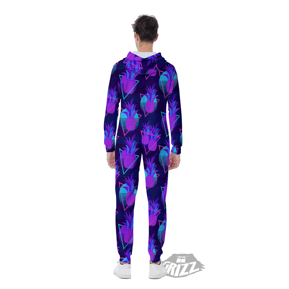 Pineapple EDM Purple Print Pattern Men's Jumpsuit-grizzshop
