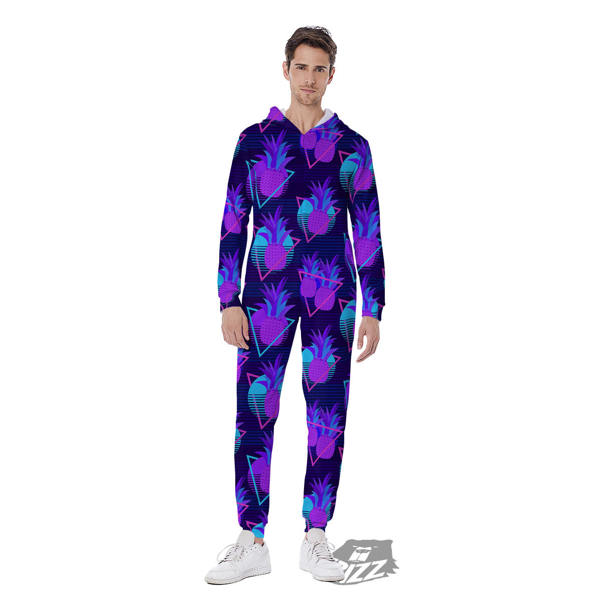 Pineapple EDM Purple Print Pattern Men's Jumpsuit-grizzshop
