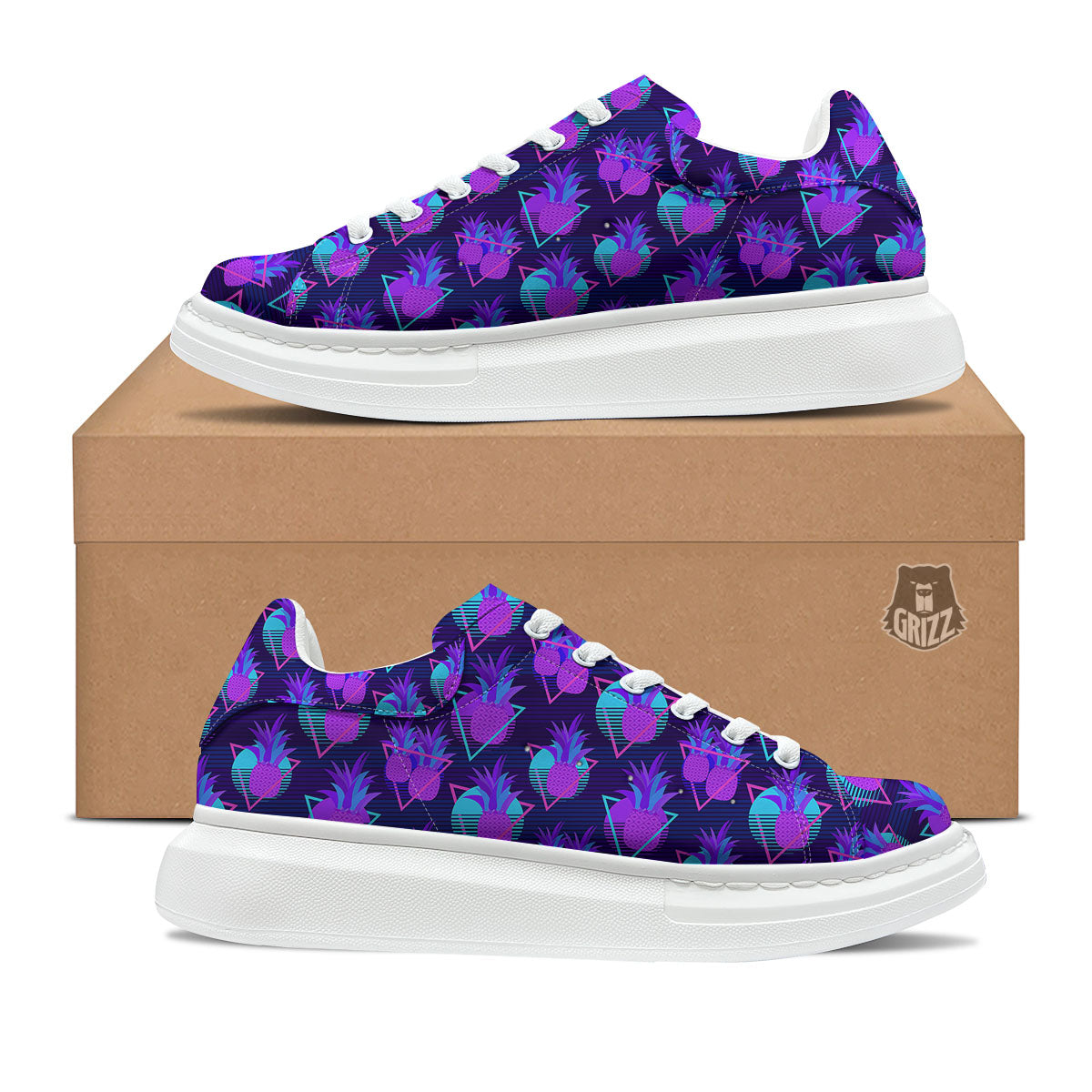 Pineapple EDM Purple Print Pattern Platform Shoes-grizzshop