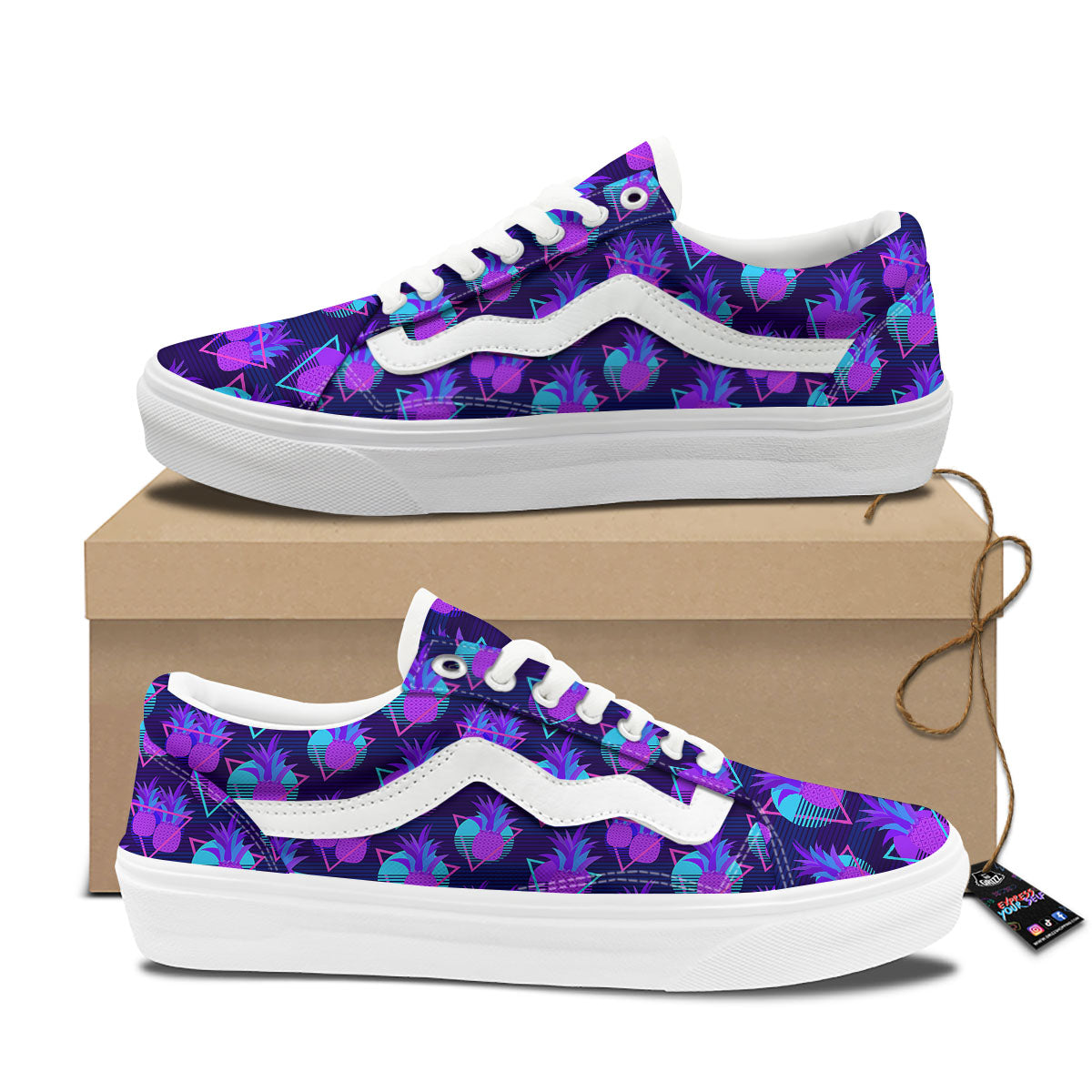 Pineapple EDM Purple Print Pattern Skate Shoes-grizzshop