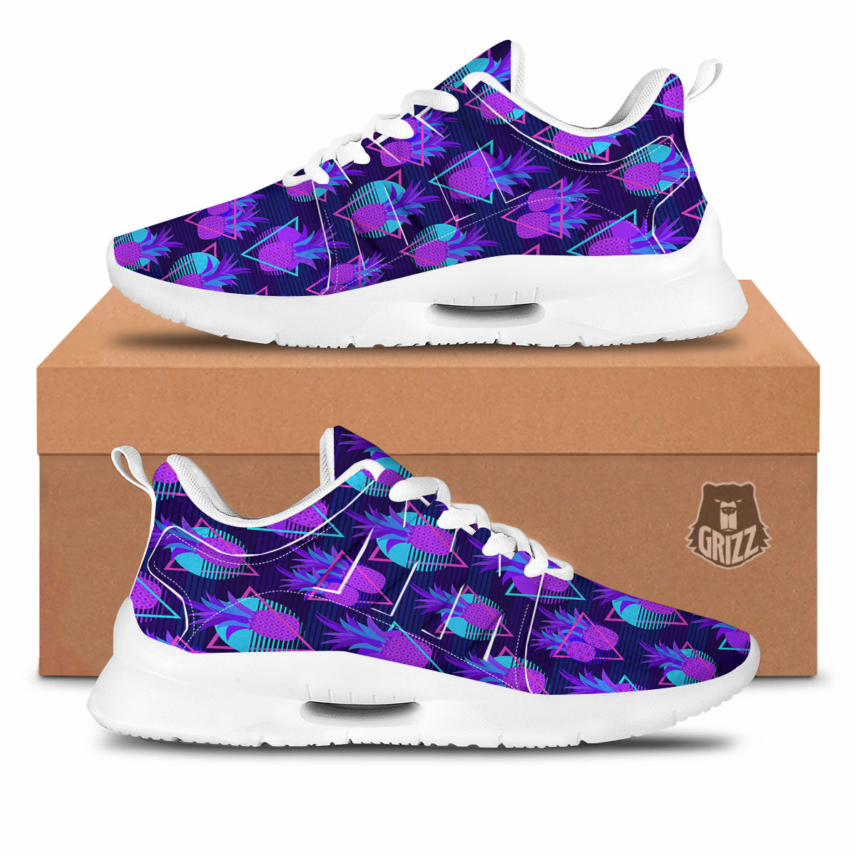 Pineapple EDM Purple Print Pattern Tennis Shoes-grizzshop