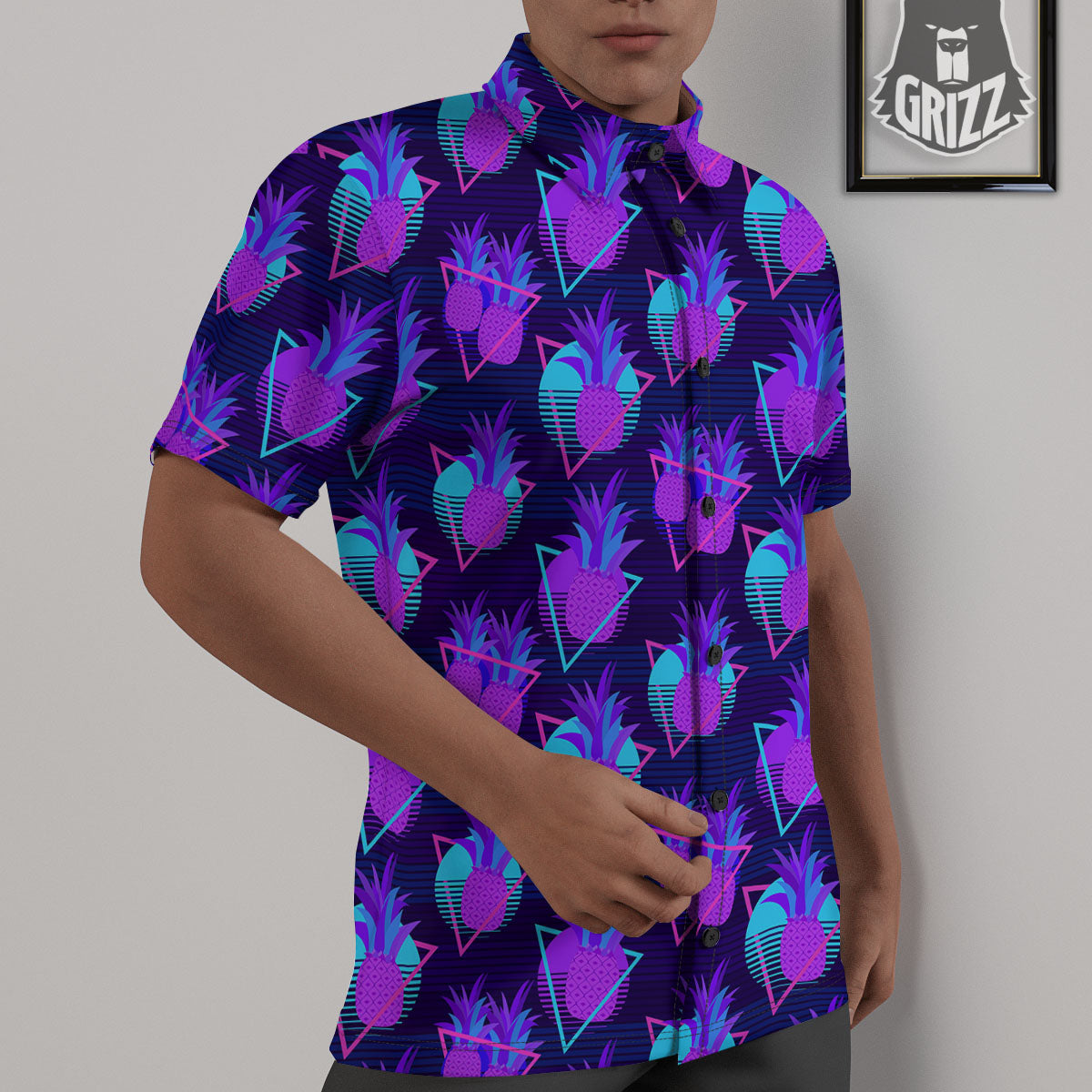 Pineapple EDM Purple Print Pattern Untucked Shirts-grizzshop