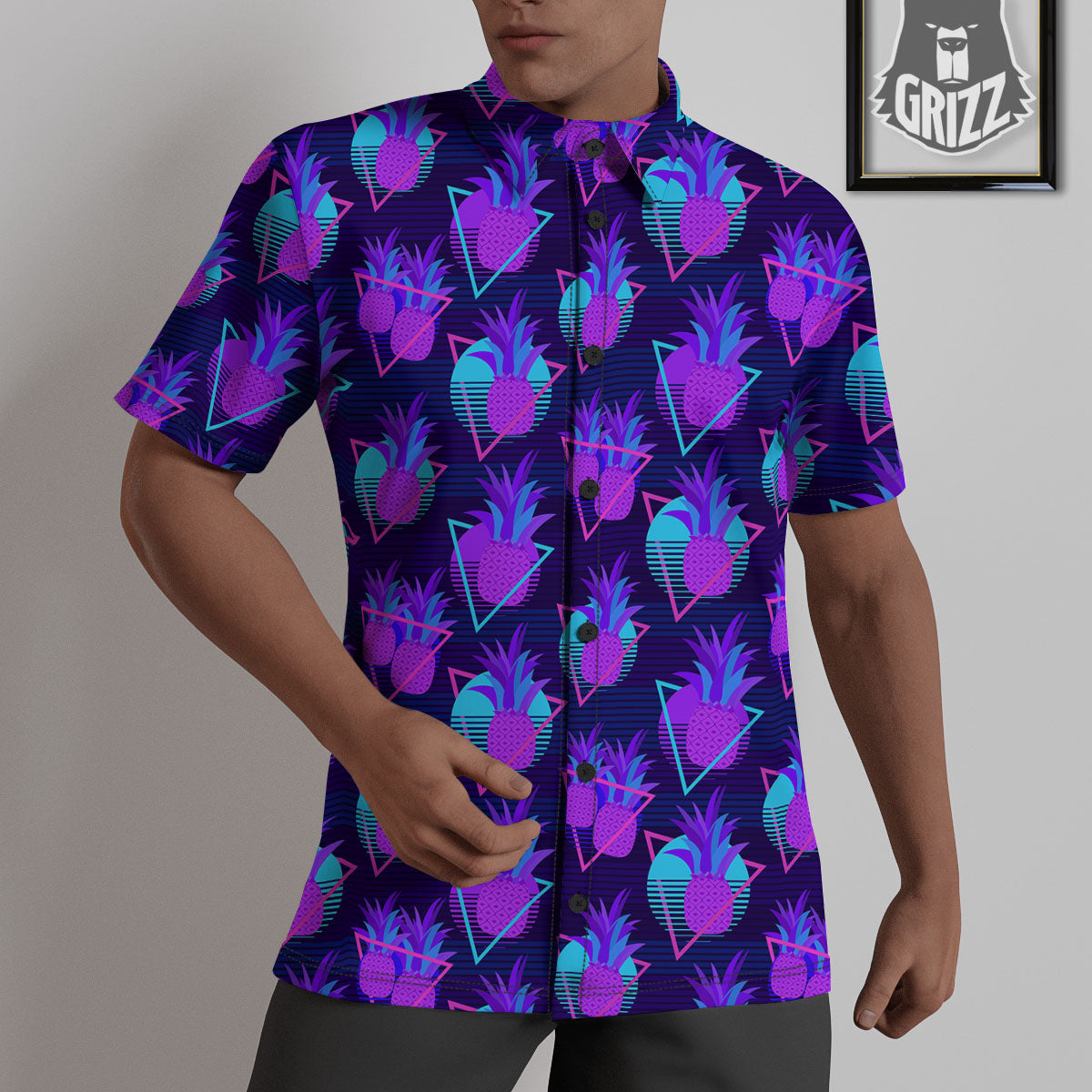 Pineapple EDM Purple Print Pattern Untucked Shirts-grizzshop