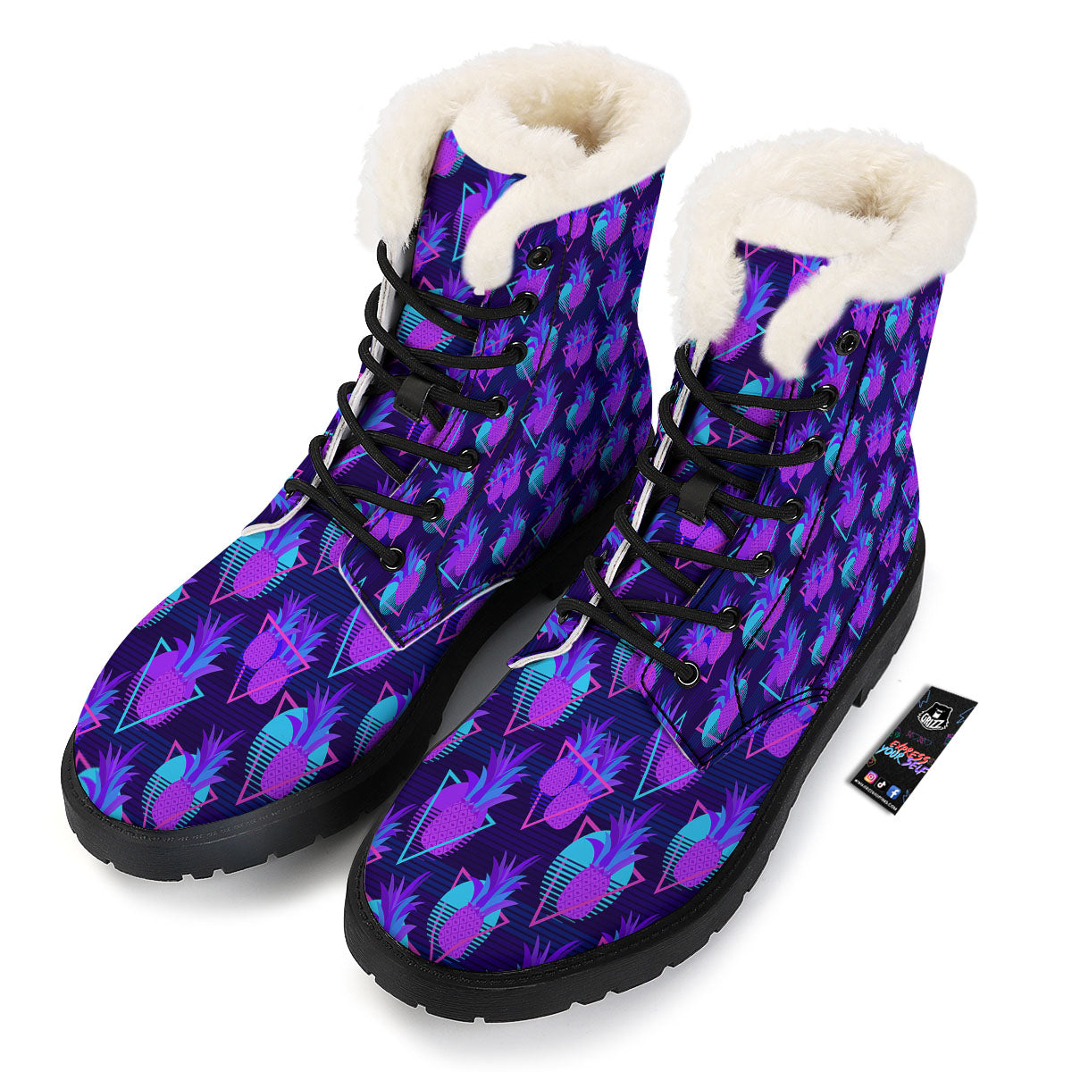 Pineapple EDM Purple Print Pattern Winter Boots-grizzshop