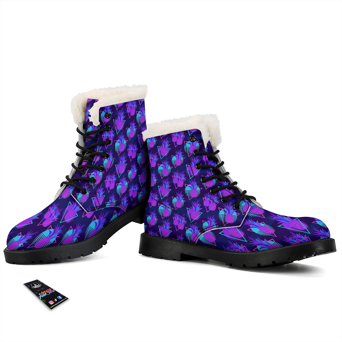 Pineapple EDM Purple Print Pattern Winter Boots-grizzshop