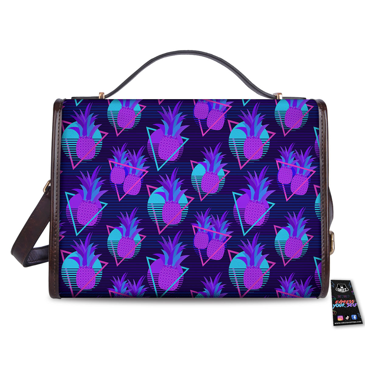Pineapple EDM Purple Print Pattern Women's Satchel Bag-grizzshop