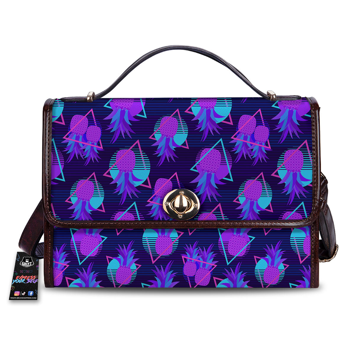 Pineapple EDM Purple Print Pattern Women's Satchel Bag-grizzshop