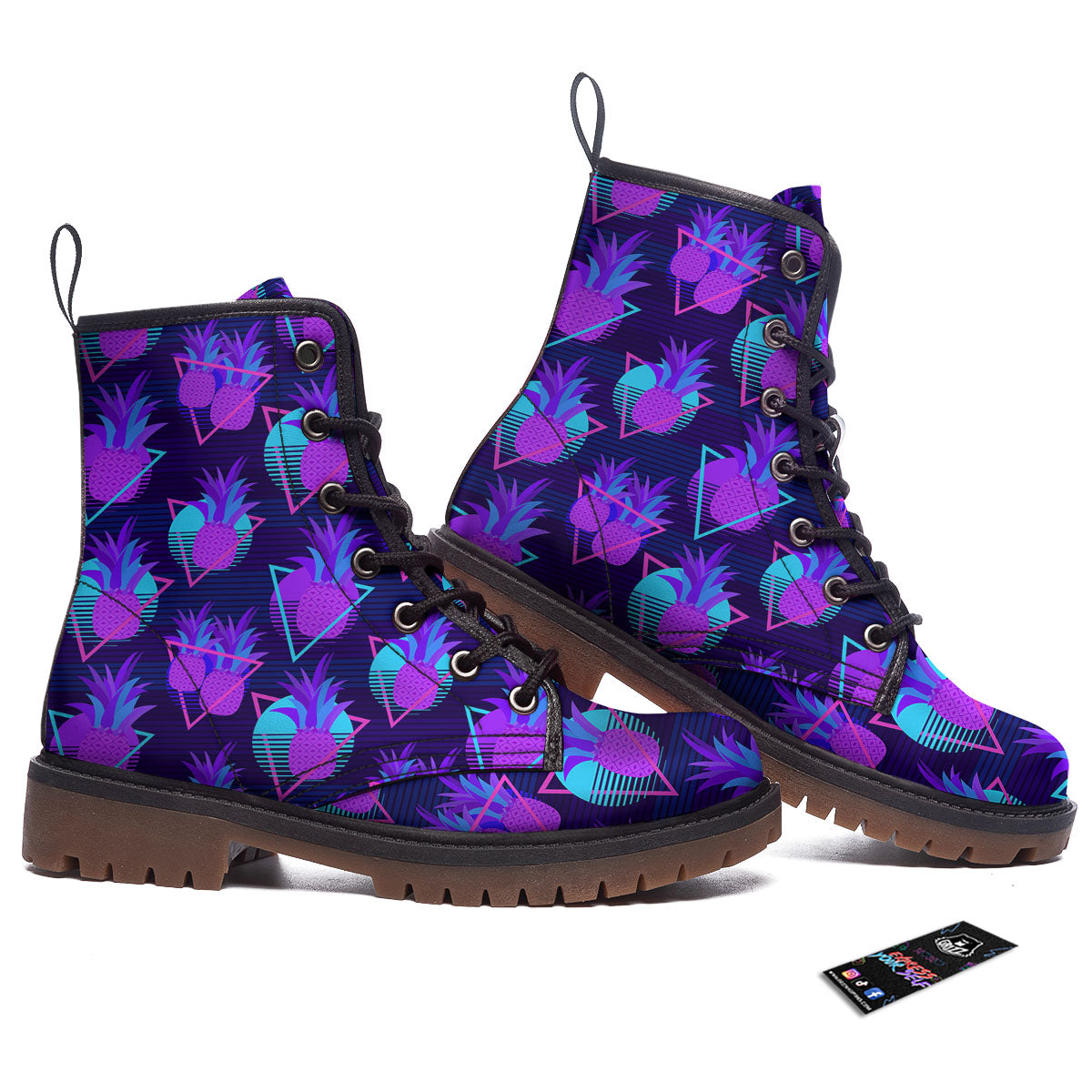 Pineapple EDM Purple Print Pattern Work Boots-grizzshop