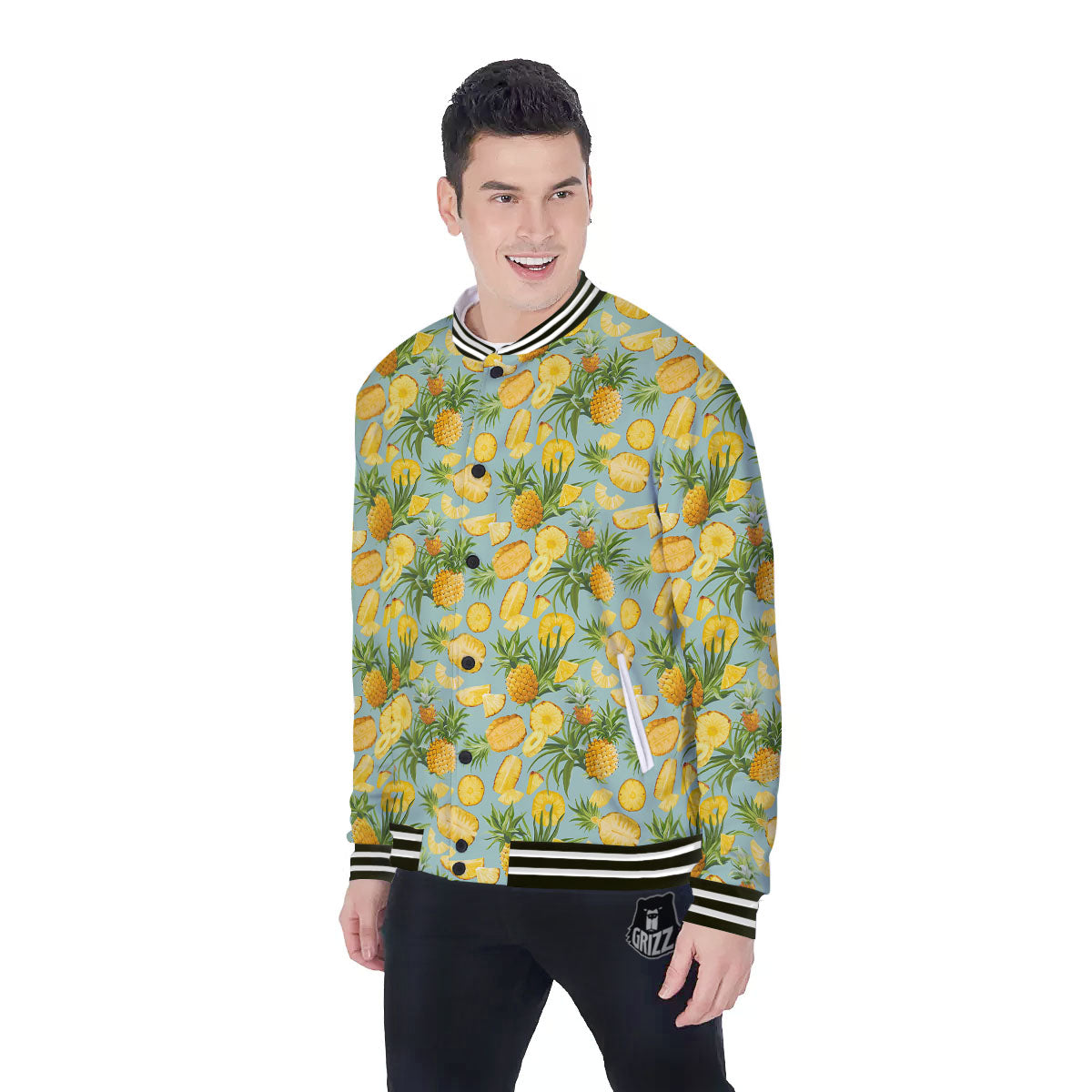 Pineapple Exotic Tropical Print Pattern Baseball Jacket-grizzshop