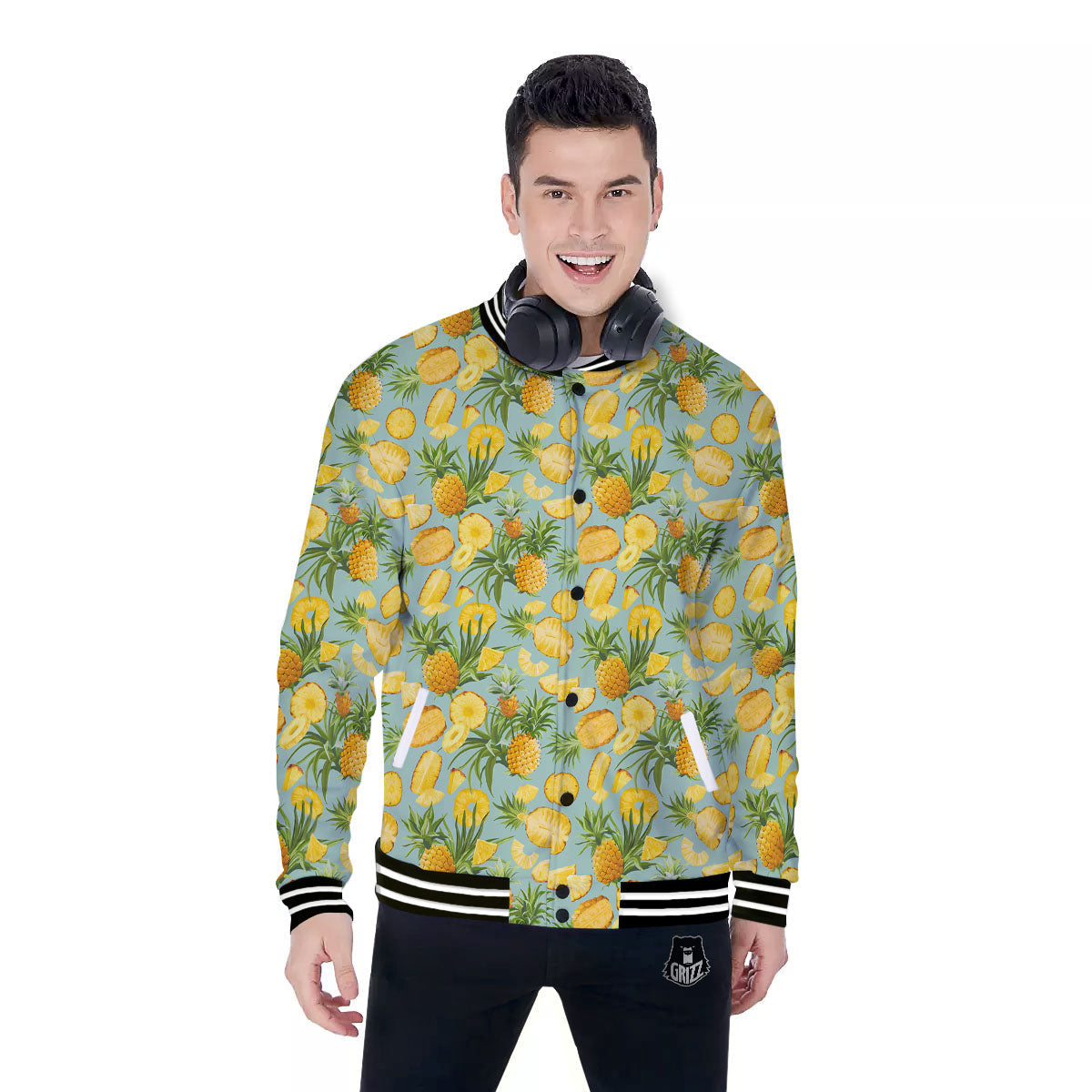 Pineapple Exotic Tropical Print Pattern Baseball Jacket-grizzshop