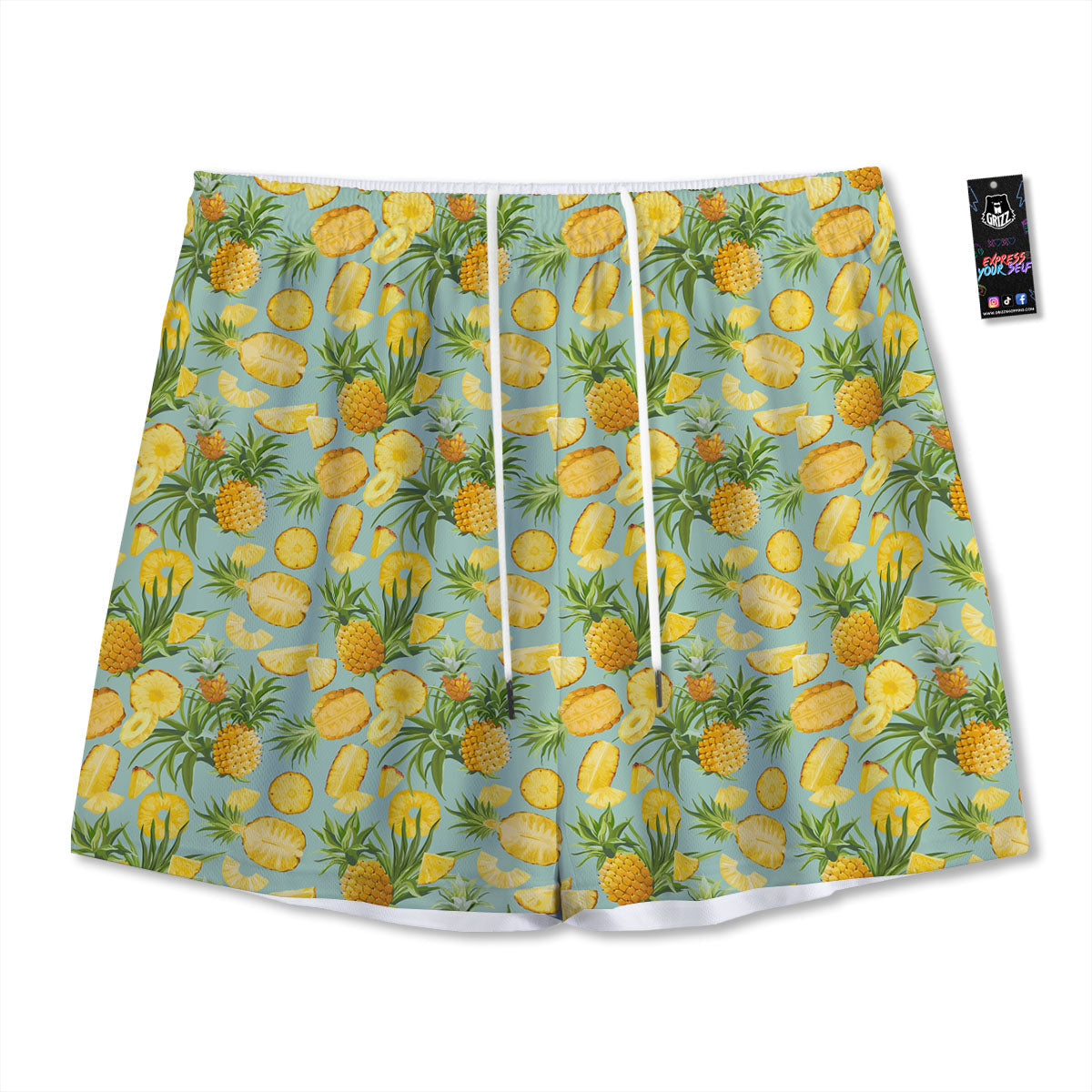 Pineapple Exotic Tropical Print Pattern Mesh Shorts-grizzshop