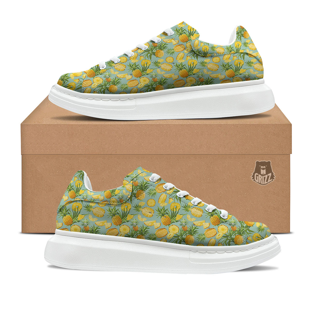 Pineapple Exotic Tropical Print Pattern Platform Shoes-grizzshop