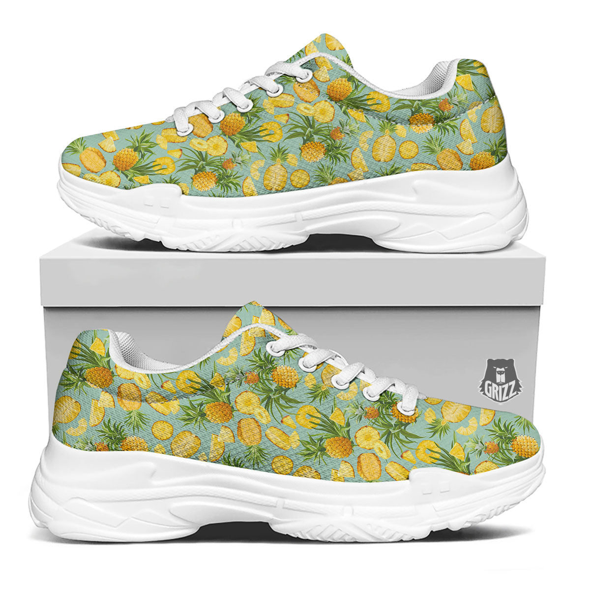 Pineapple Exotic Tropical Print Pattern White Chunky Shoes-grizzshop