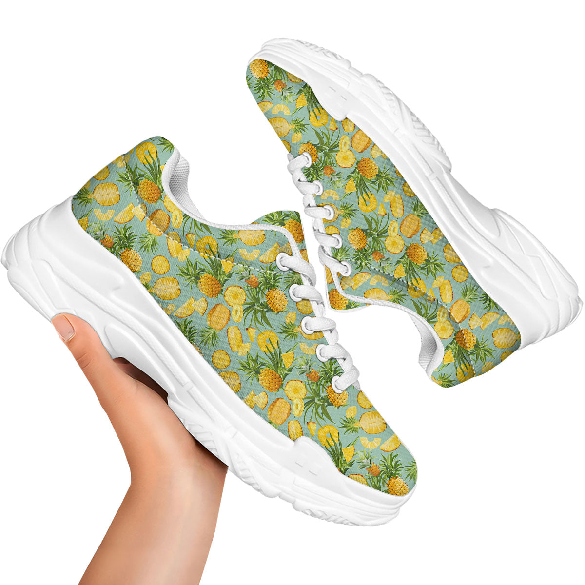 Pineapple Exotic Tropical Print Pattern White Chunky Shoes-grizzshop