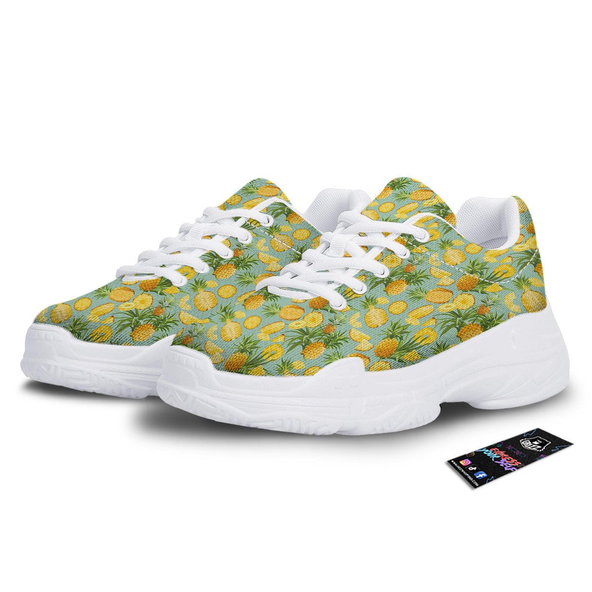 Pineapple Exotic Tropical Print Pattern White Chunky Shoes-grizzshop