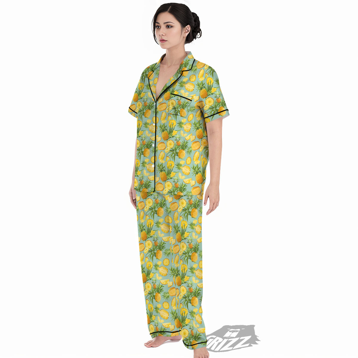 Pineapple Exotic Tropical Print Pattern Women's Pajamas Set-grizzshop