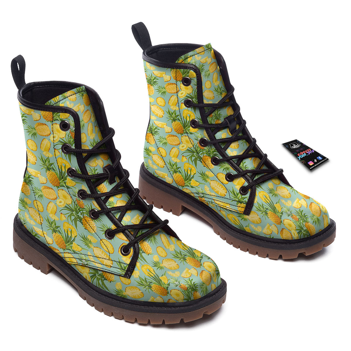 Pineapple Exotic Tropical Print Pattern Work Boots-grizzshop
