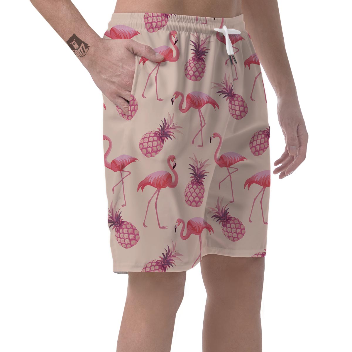 Pineapple Flamingo Print Men's Shorts-grizzshop